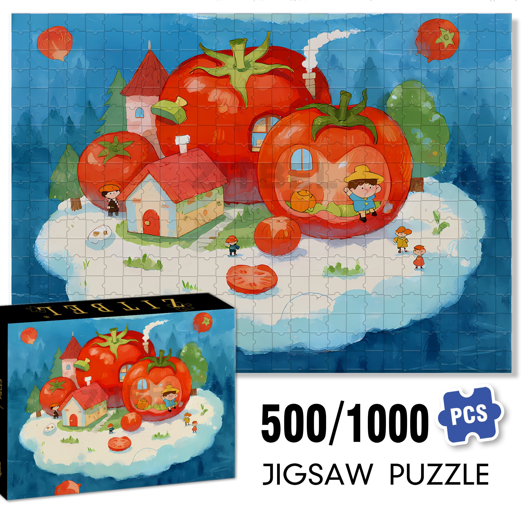 Tomato 500pcs/1000pcs Jigsaw Puzzle, Scratch-Resistant, Interactive Family Game & Brain-Boosting DIY Decor, Perfect for Halloween, Christmas & New Year Gifts, Family Puzzle Game