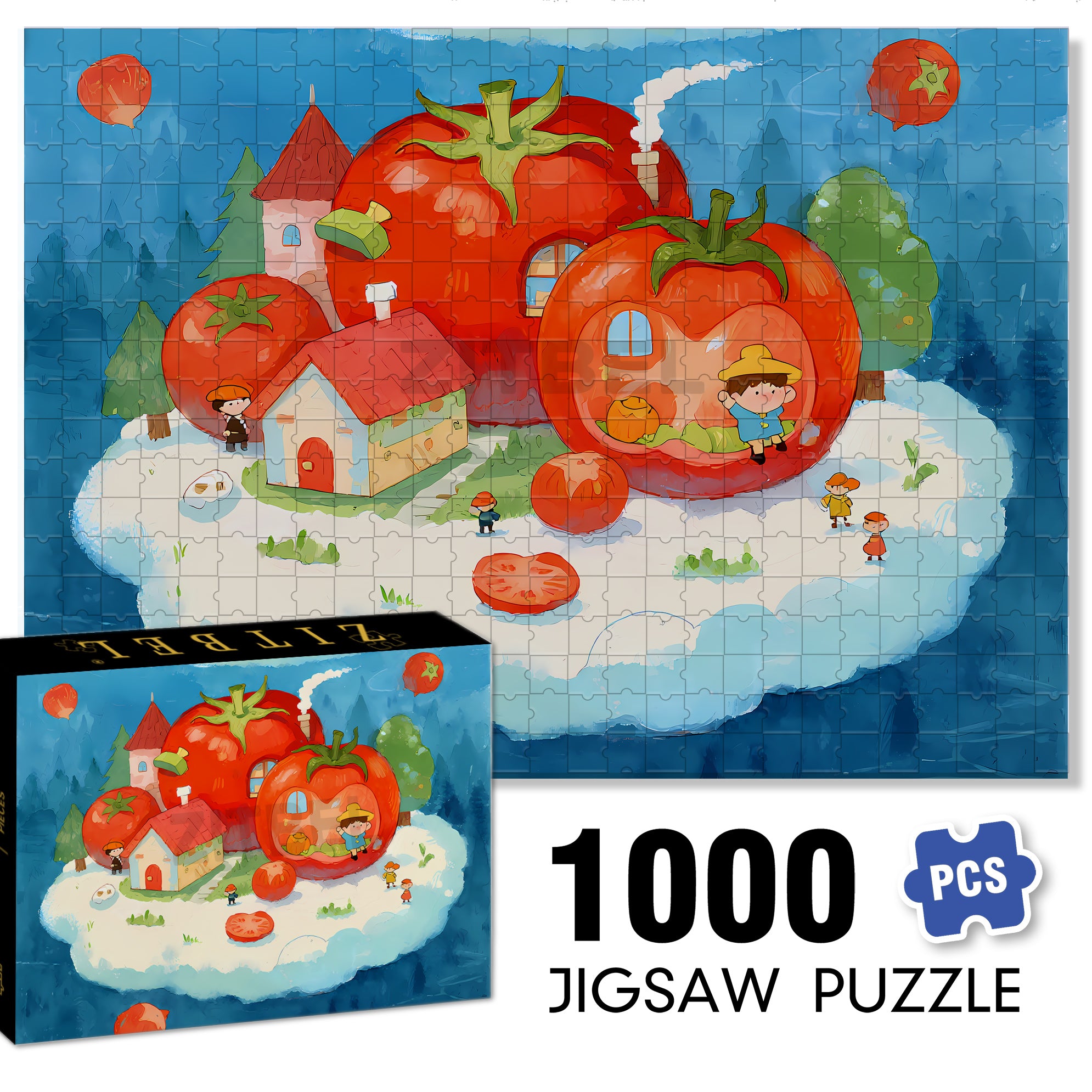 Tomato 500pcs/1000pcs Jigsaw Puzzle, Scratch-Resistant, Interactive Family Game & Brain-Boosting DIY Decor, Perfect for Halloween, Christmas & New Year Gifts, Family Puzzle Game
