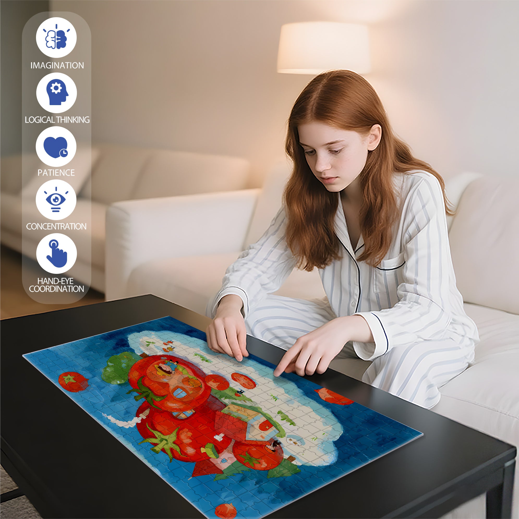 Tomato 500pcs/1000pcs Jigsaw Puzzle, Scratch-Resistant, Interactive Family Game & Brain-Boosting DIY Decor, Perfect for Halloween, Christmas & New Year Gifts, Family Puzzle Game