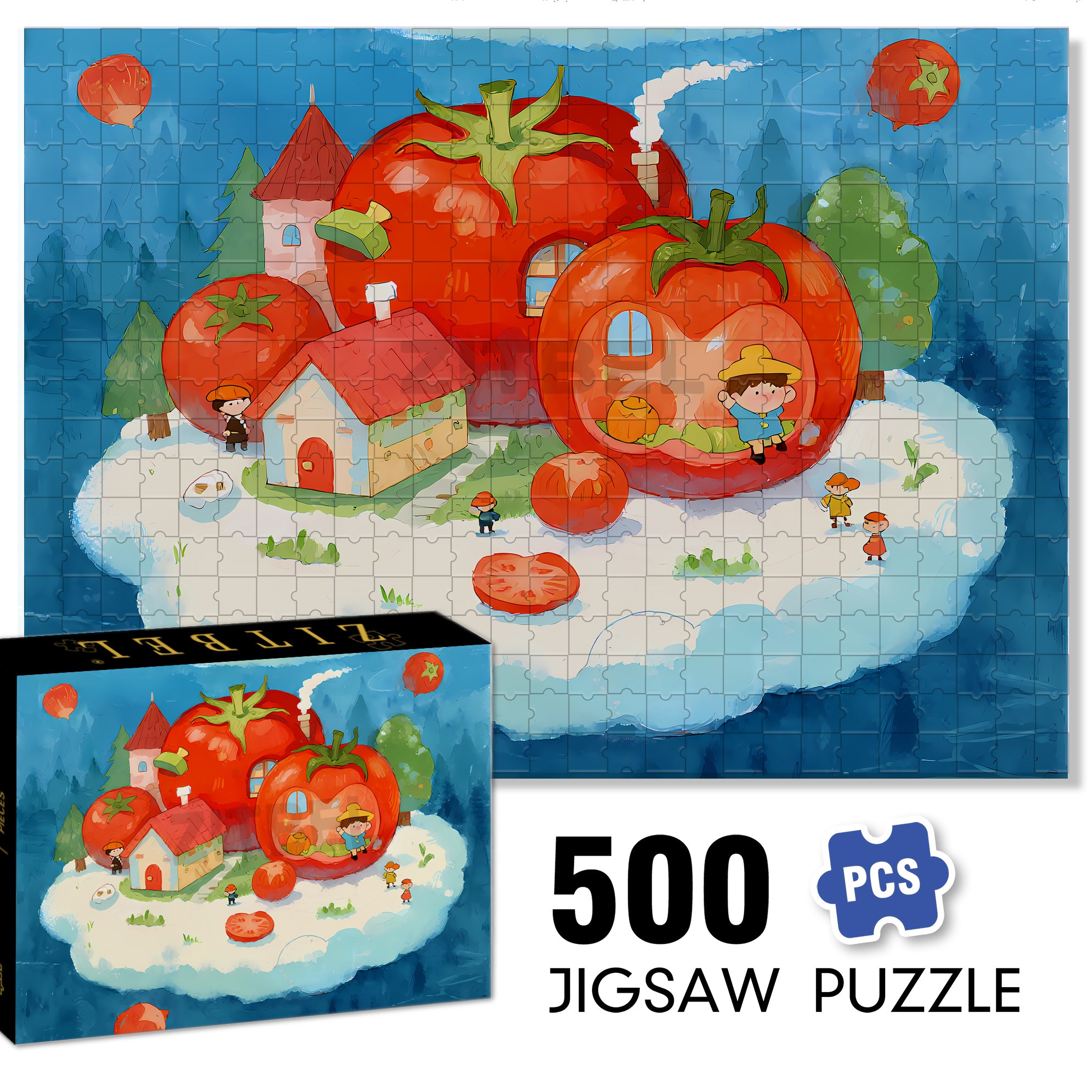 Tomato 500pcs/1000pcs Jigsaw Puzzle, Scratch-Resistant, Interactive Family Game & Brain-Boosting DIY Decor, Perfect for Halloween, Christmas & New Year Gifts, Family Puzzle Game