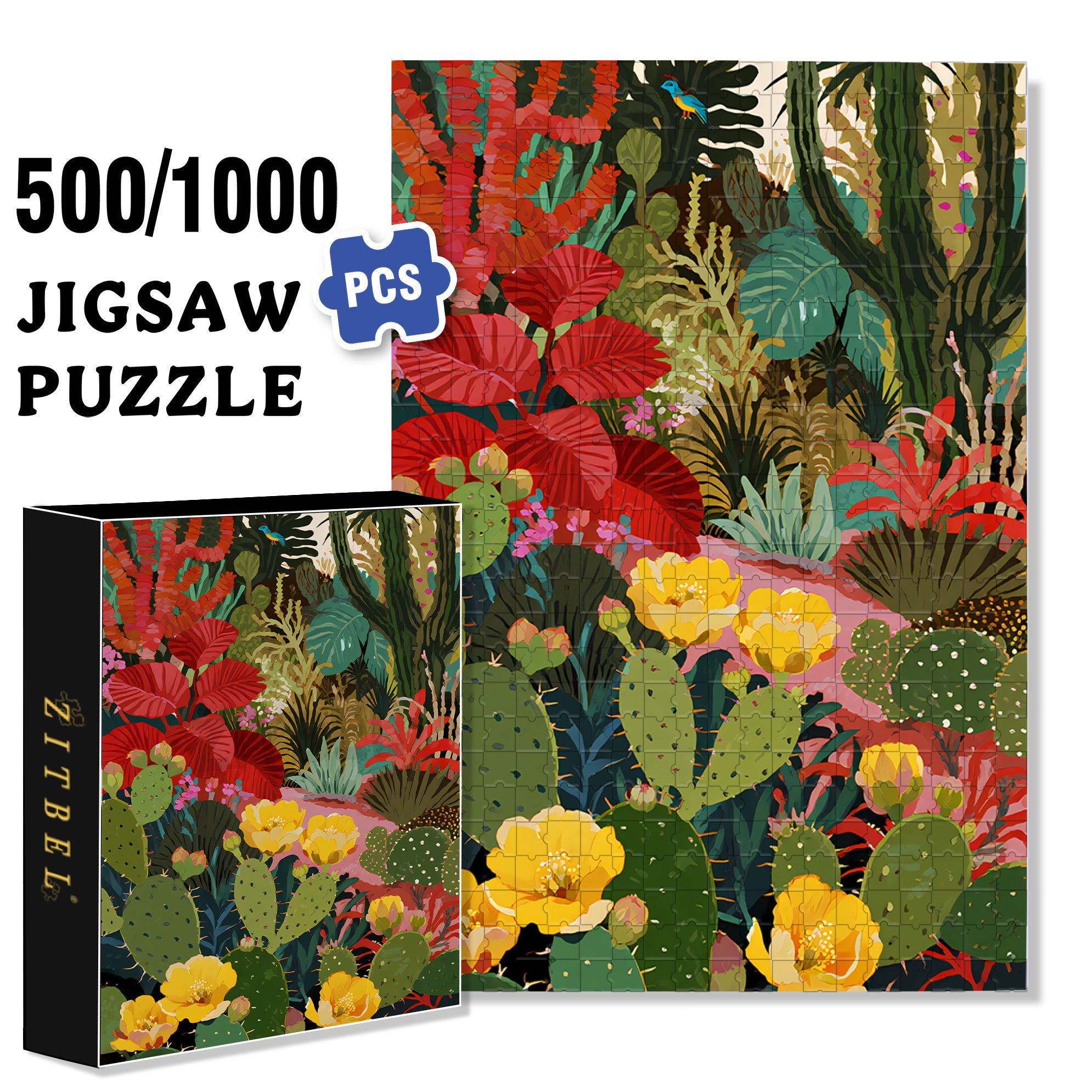 Tropical Plants 500pcs/1000pcs Jigsaw Puzzle, Scratch-Resistant, Interactive Family Game & Brain-Boosting DIY Decor, Perfect for Halloween, Christmas & New Year Gifts, Family Puzzle Game