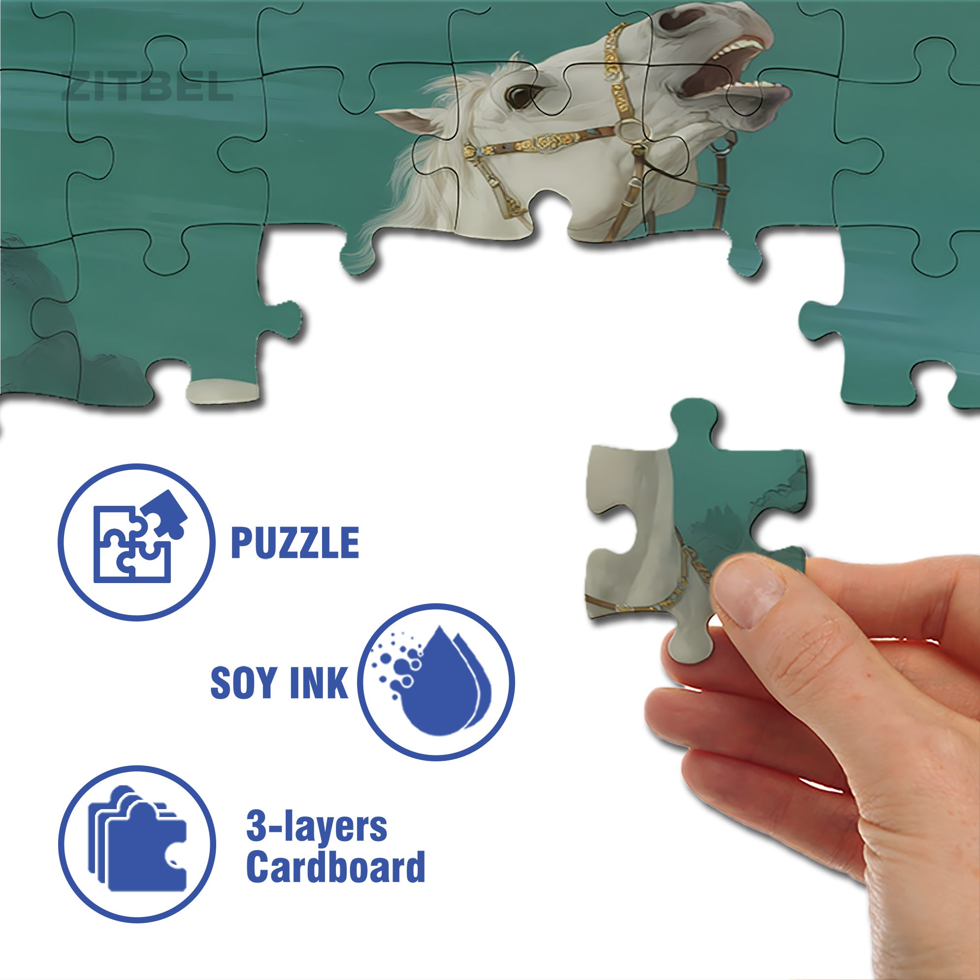 White Horse 500pcs/1000pcs Jigsaw Puzzle, Scratch-Resistant, Interactive Family Game & Brain-Boosting DIY Decor, Perfect for Halloween, Christmas & New Year Gifts, Family Puzzle Game