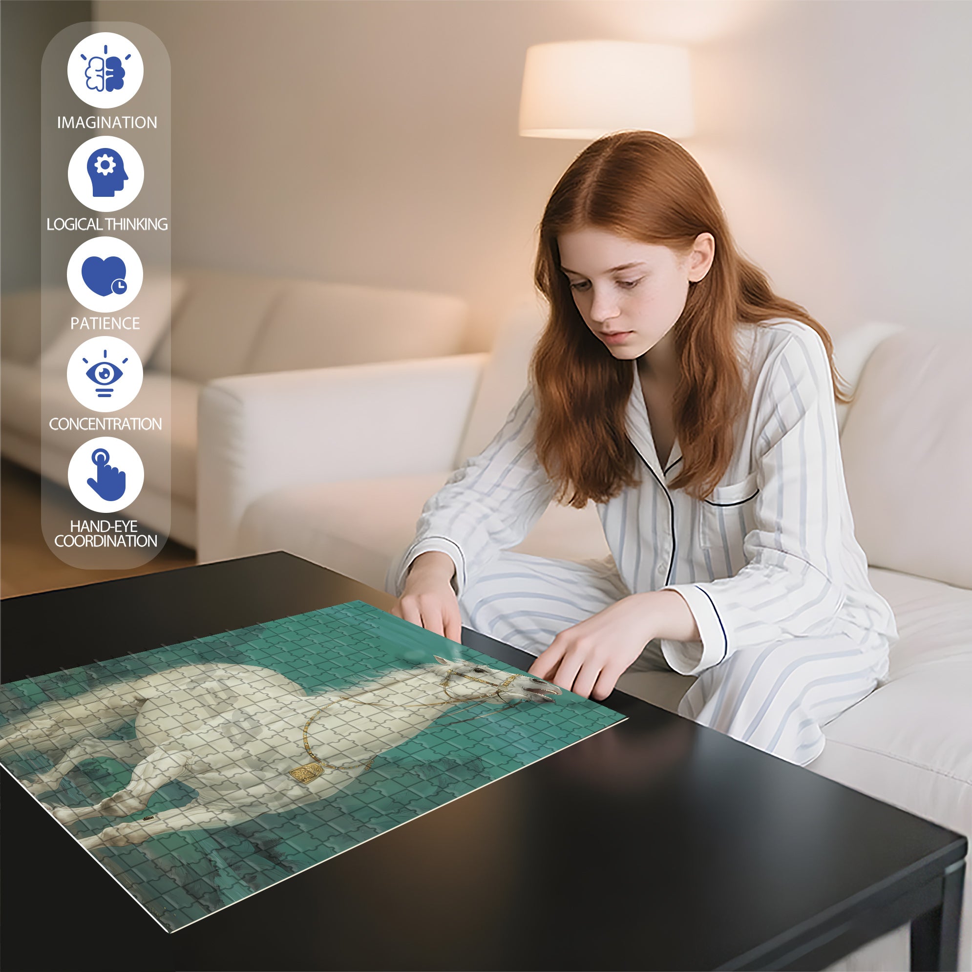 White Horse 500pcs/1000pcs Jigsaw Puzzle, Scratch-Resistant, Interactive Family Game & Brain-Boosting DIY Decor, Perfect for Halloween, Christmas & New Year Gifts, Family Puzzle Game