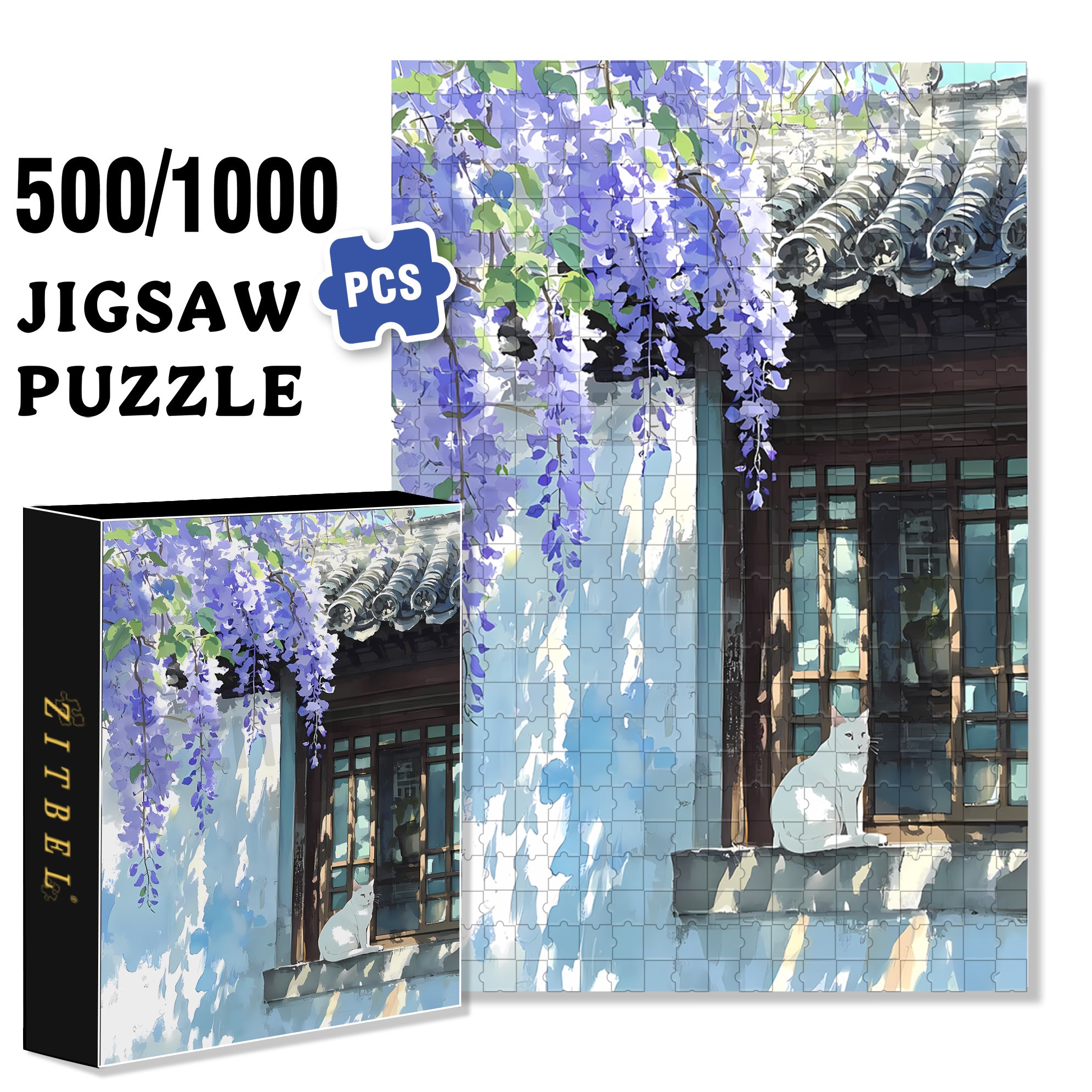Wisteria 500pcs/1000pcs Jigsaw Puzzle, Scratch-Resistant, Interactive Family Game & Brain-Boosting DIY Decor, Perfect for Halloween, Christmas & New Year Gifts, Family Puzzle Game