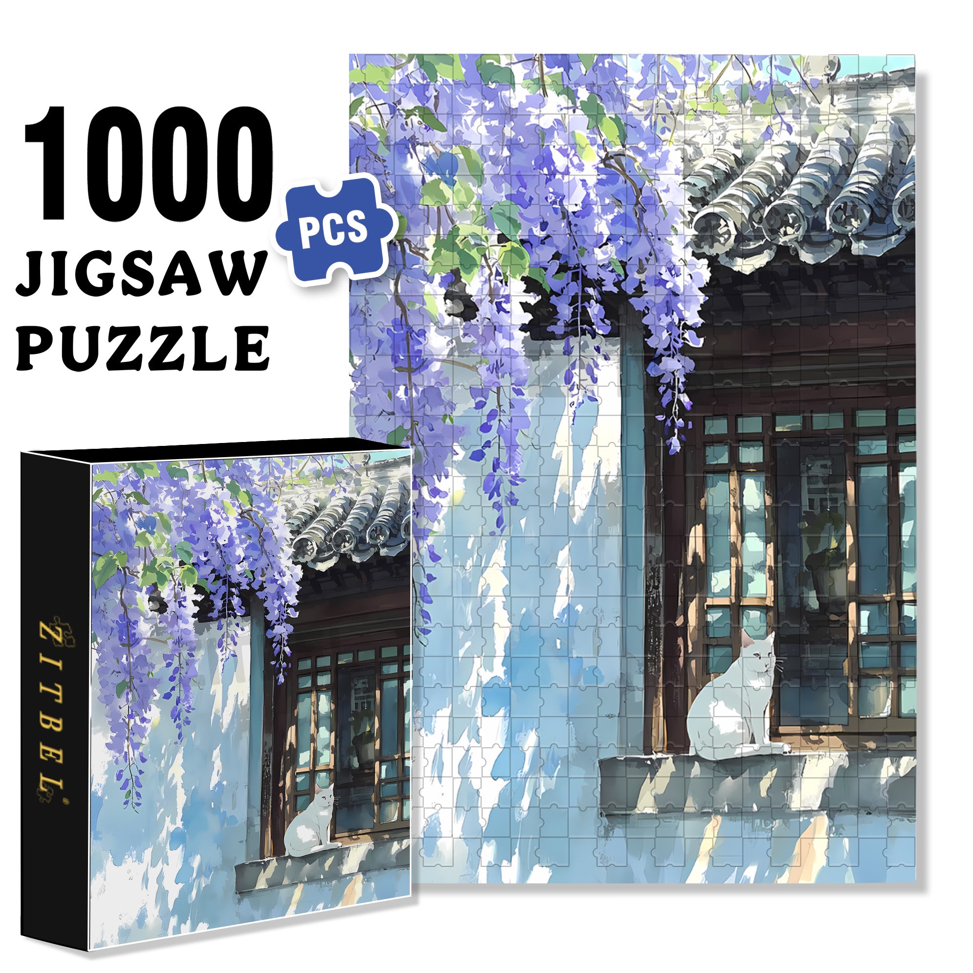 Wisteria 500pcs/1000pcs Jigsaw Puzzle, Scratch-Resistant, Interactive Family Game & Brain-Boosting DIY Decor, Perfect for Halloween, Christmas & New Year Gifts, Family Puzzle Game