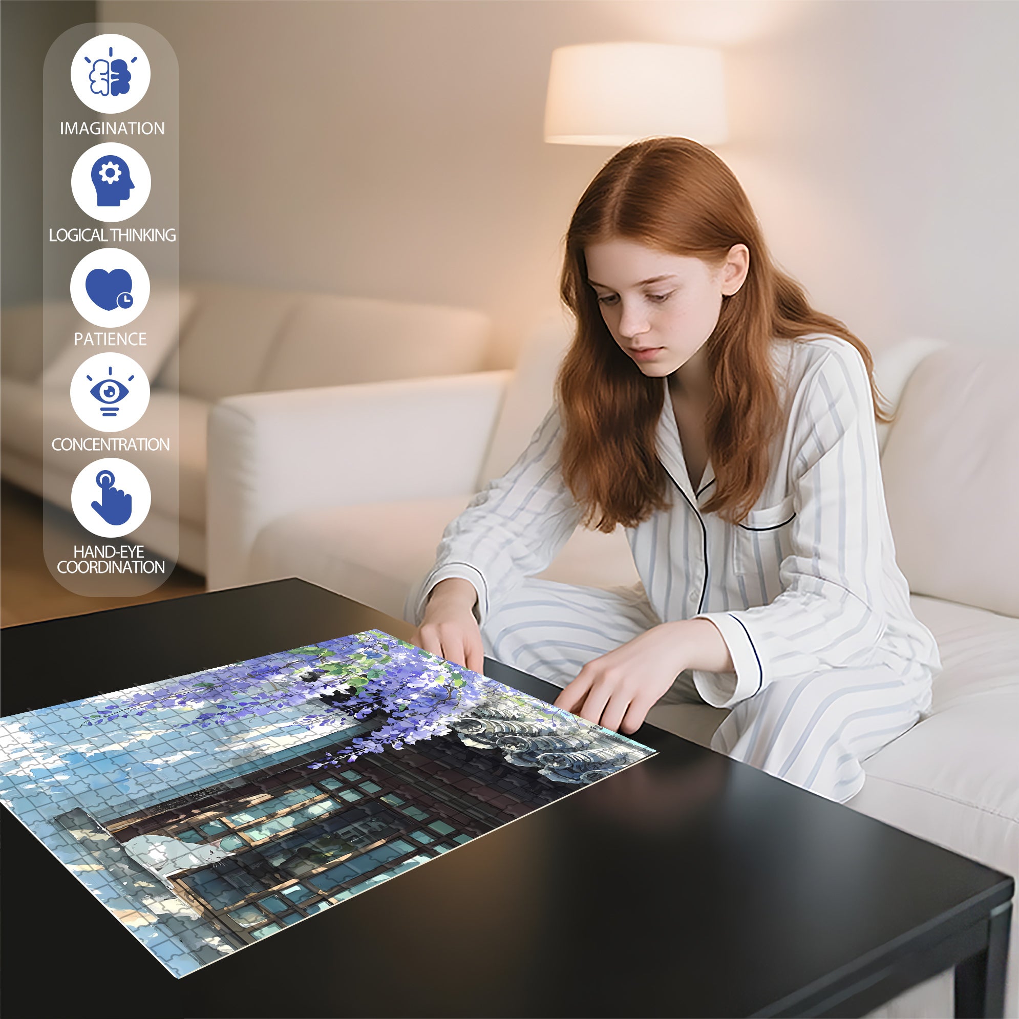 Wisteria 500pcs/1000pcs Jigsaw Puzzle, Scratch-Resistant, Interactive Family Game & Brain-Boosting DIY Decor, Perfect for Halloween, Christmas & New Year Gifts, Family Puzzle Game