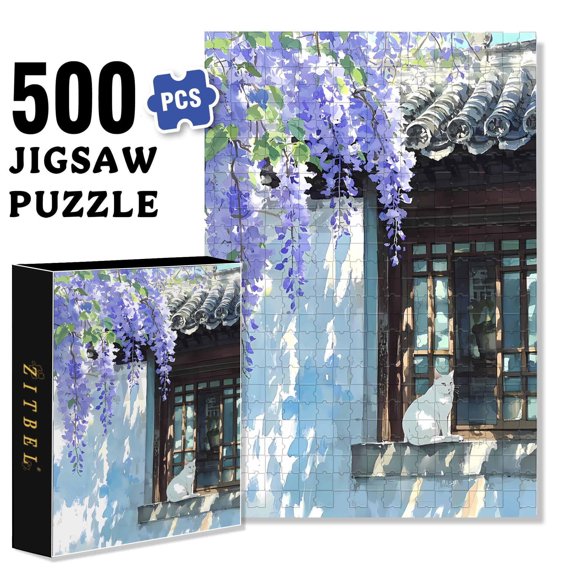 Wisteria 500pcs/1000pcs Jigsaw Puzzle, Scratch-Resistant, Interactive Family Game & Brain-Boosting DIY Decor, Perfect for Halloween, Christmas & New Year Gifts, Family Puzzle Game