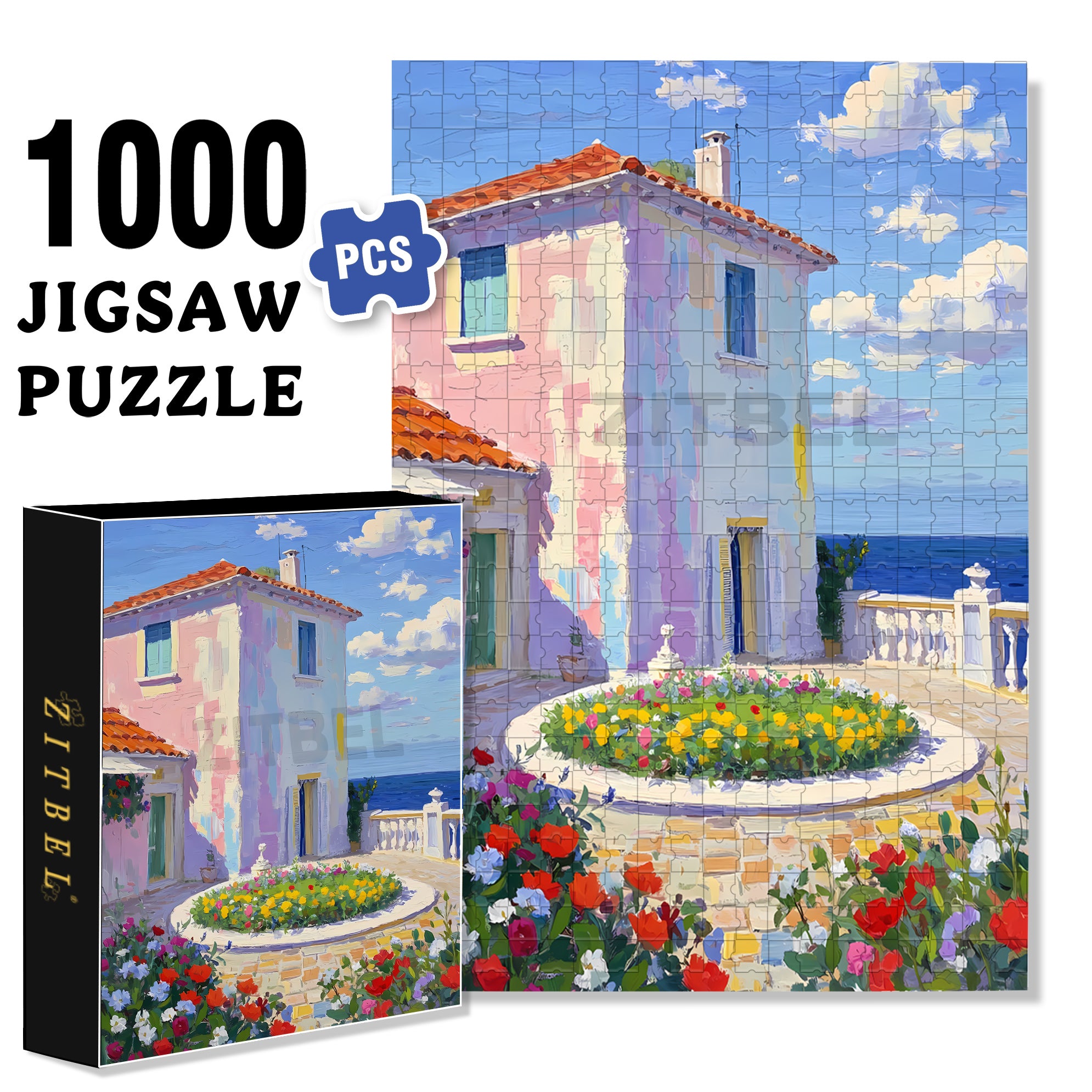 Beach House 500pcs/1000pcs Jigsaw Puzzle, Scratch-Resistant, Interactive Family Game & Brain-Boosting DIY Decor, Perfect for Halloween, Christmas & New Year Gifts, Family Puzzle Game
