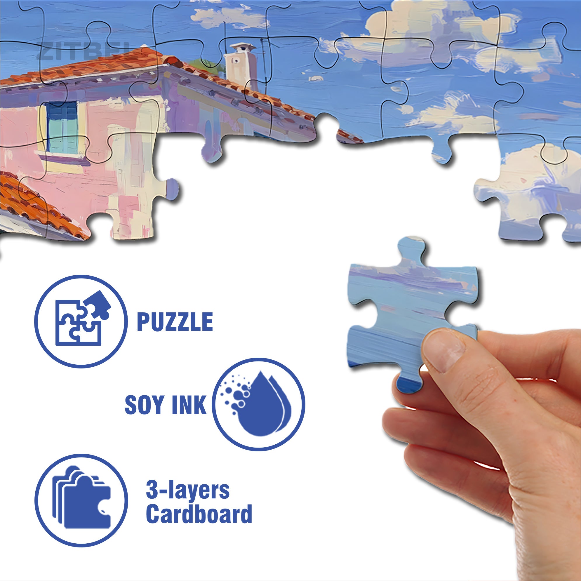 Beach House 500pcs/1000pcs Jigsaw Puzzle, Scratch-Resistant, Interactive Family Game & Brain-Boosting DIY Decor, Perfect for Halloween, Christmas & New Year Gifts, Family Puzzle Game