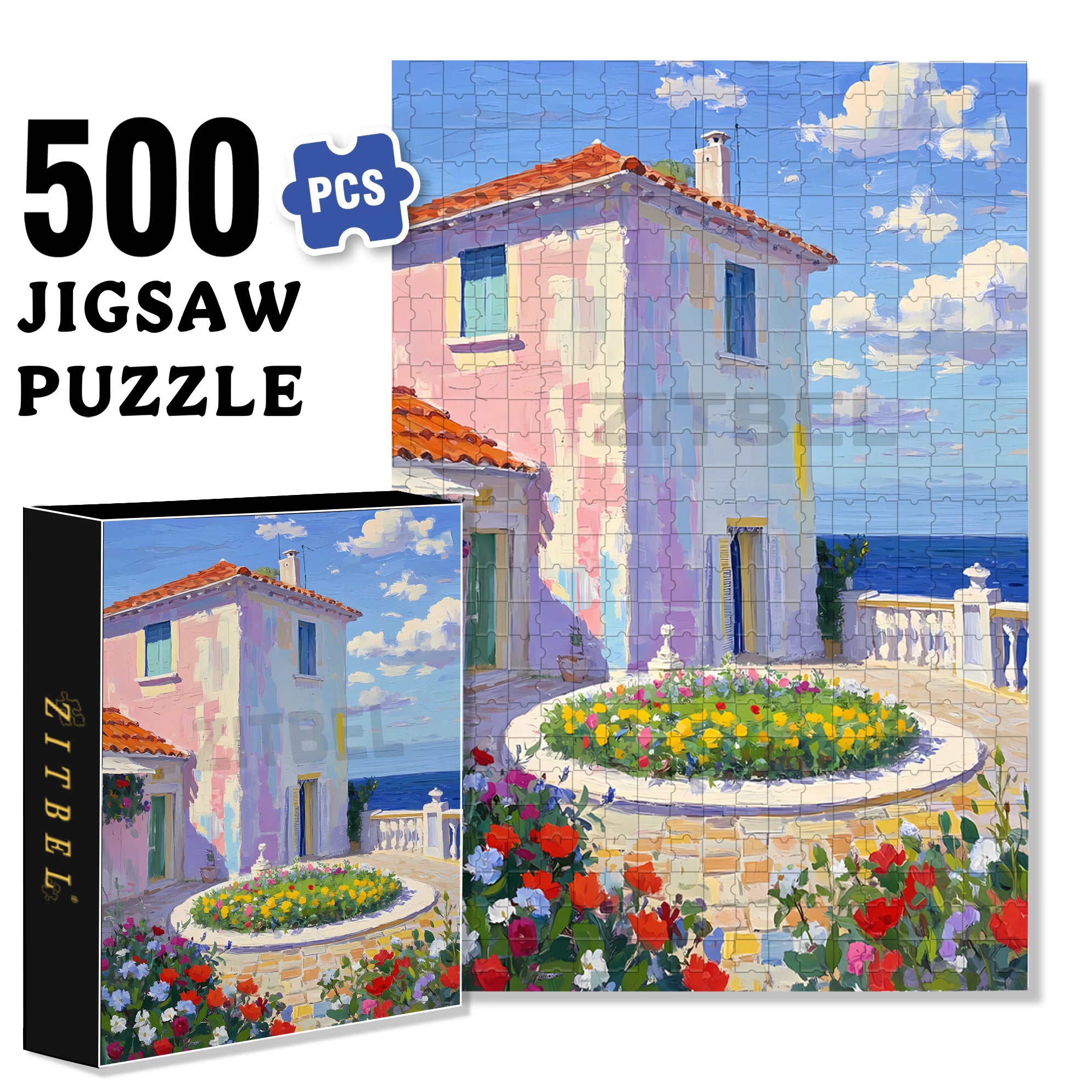 Beach House 500pcs/1000pcs Jigsaw Puzzle, Scratch-Resistant, Interactive Family Game & Brain-Boosting DIY Decor, Perfect for Halloween, Christmas & New Year Gifts, Family Puzzle Game