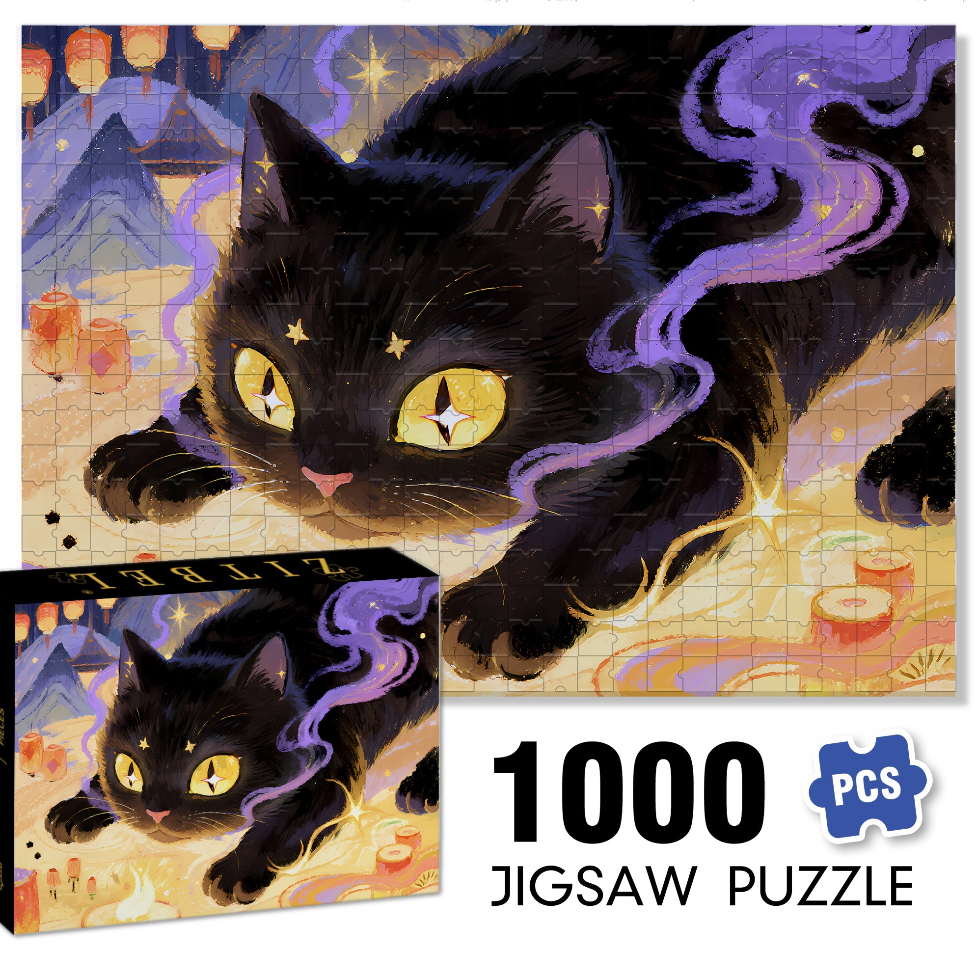 Black Cat1 500pcs/1000pcs Jigsaw Puzzle, Scratch-Resistant, Interactive Family Game & Brain-Boosting DIY Decor, Perfect for Halloween, Christmas & New Year Gifts, Family Puzzle Game