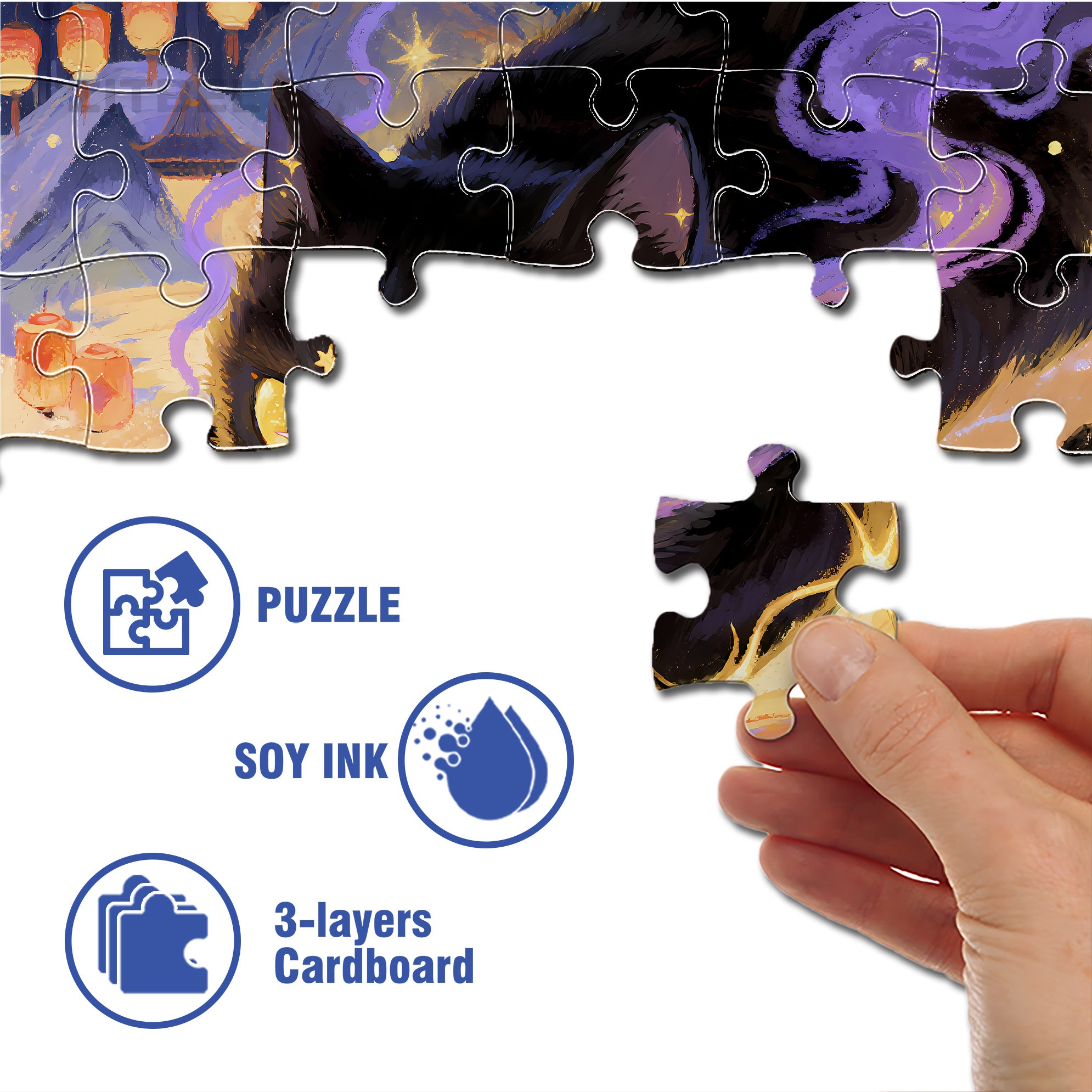 Black Cat1 500pcs/1000pcs Jigsaw Puzzle, Scratch-Resistant, Interactive Family Game & Brain-Boosting DIY Decor, Perfect for Halloween, Christmas & New Year Gifts, Family Puzzle Game