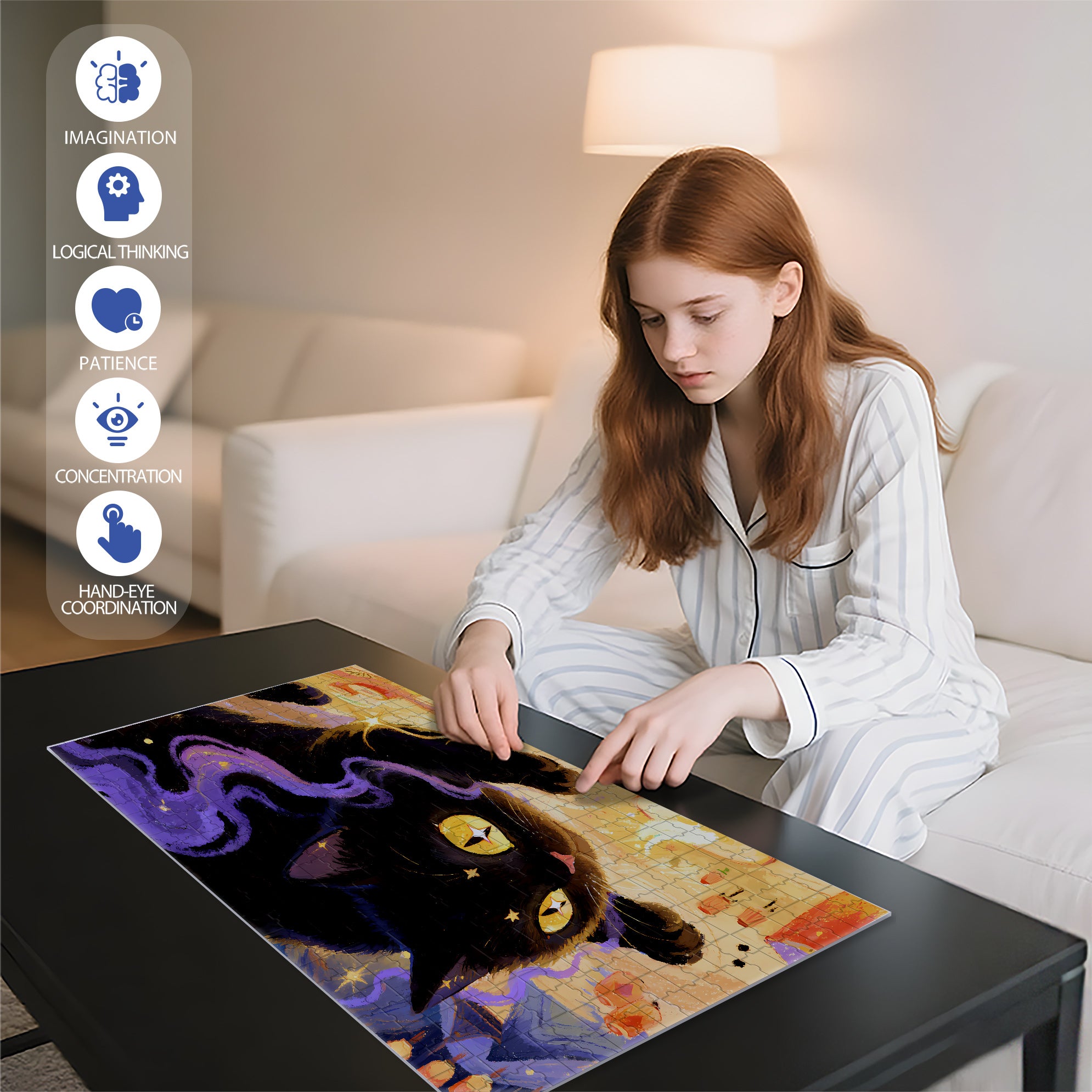 Black Cat1 500pcs/1000pcs Jigsaw Puzzle, Scratch-Resistant, Interactive Family Game & Brain-Boosting DIY Decor, Perfect for Halloween, Christmas & New Year Gifts, Family Puzzle Game