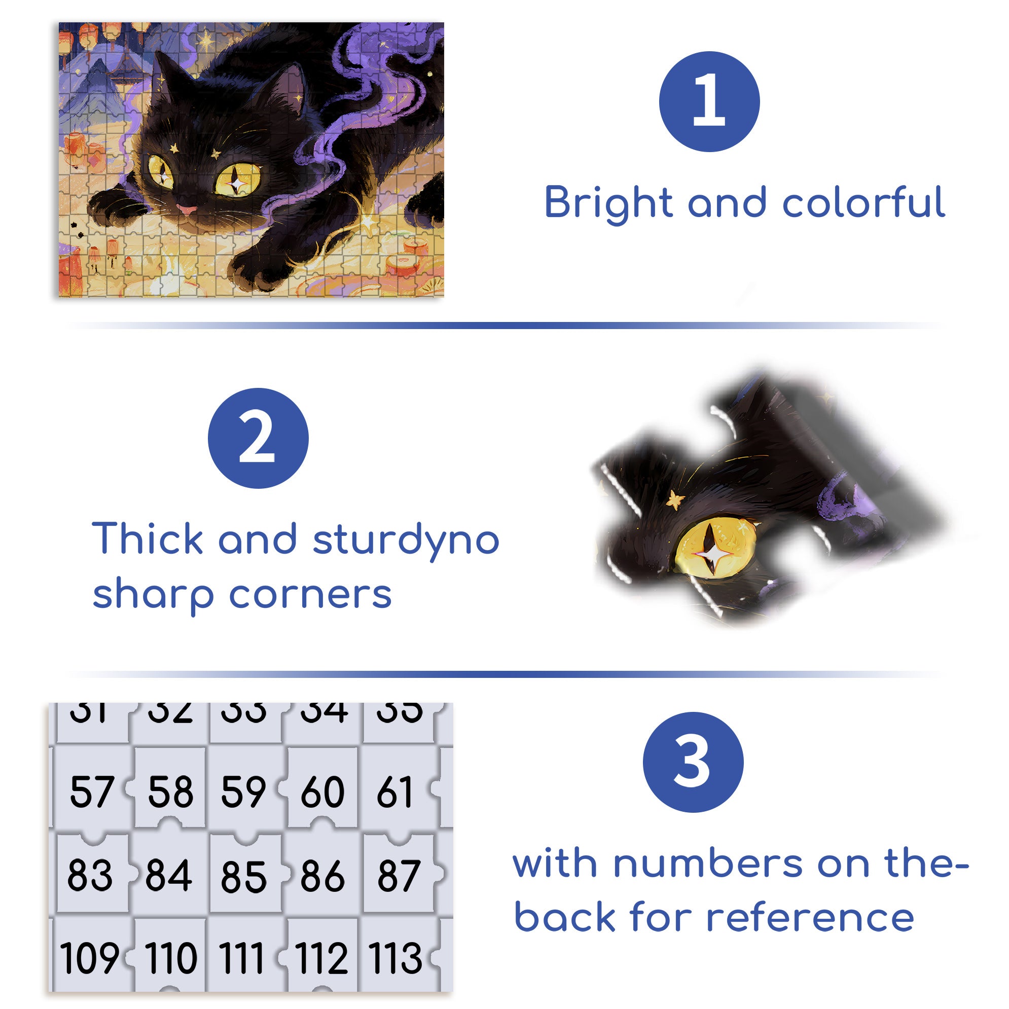 Black Cat1 500pcs/1000pcs Jigsaw Puzzle, Scratch-Resistant, Interactive Family Game & Brain-Boosting DIY Decor, Perfect for Halloween, Christmas & New Year Gifts, Family Puzzle Game