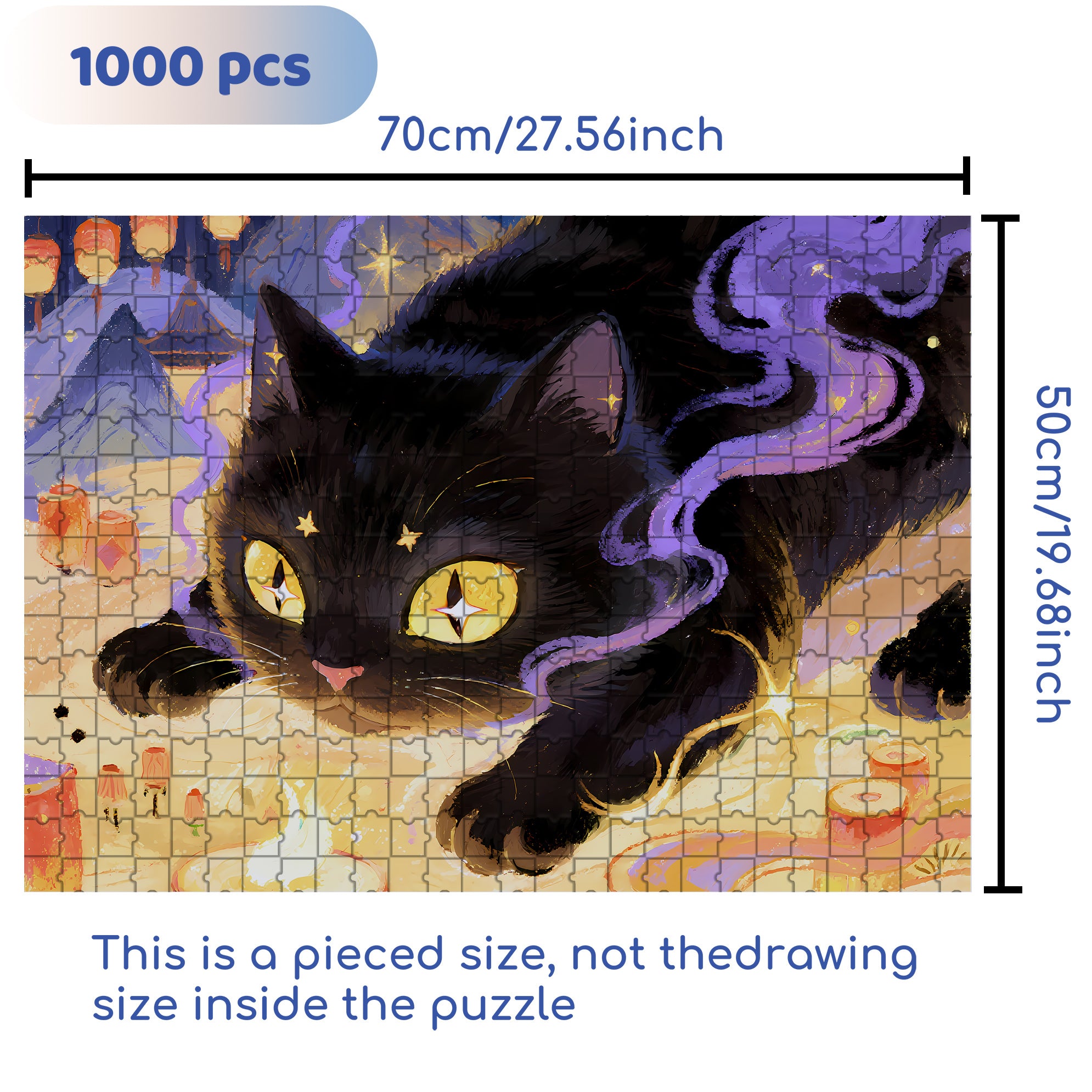 Black Cat1 500pcs/1000pcs Jigsaw Puzzle, Scratch-Resistant, Interactive Family Game & Brain-Boosting DIY Decor, Perfect for Halloween, Christmas & New Year Gifts, Family Puzzle Game