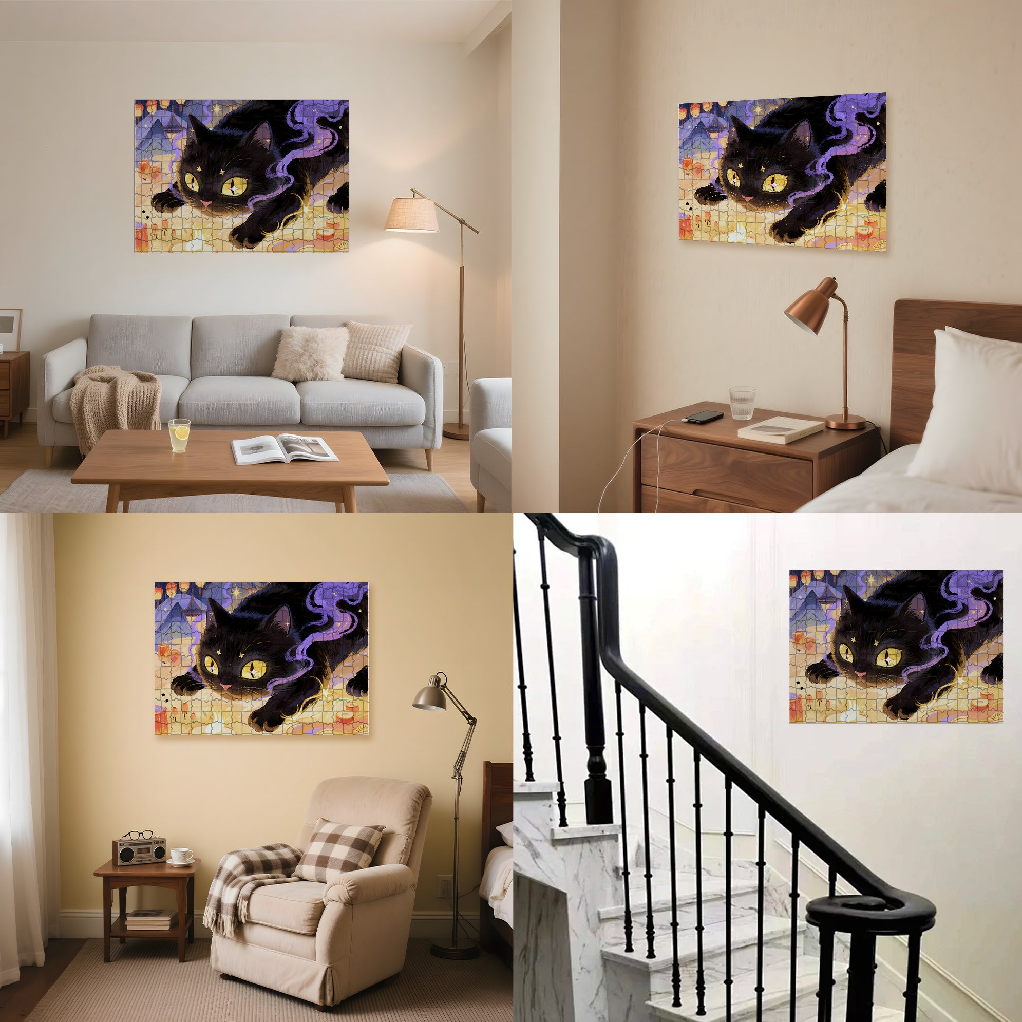 Black Cat1 500pcs/1000pcs Jigsaw Puzzle, Scratch-Resistant, Interactive Family Game & Brain-Boosting DIY Decor, Perfect for Halloween, Christmas & New Year Gifts, Family Puzzle Game