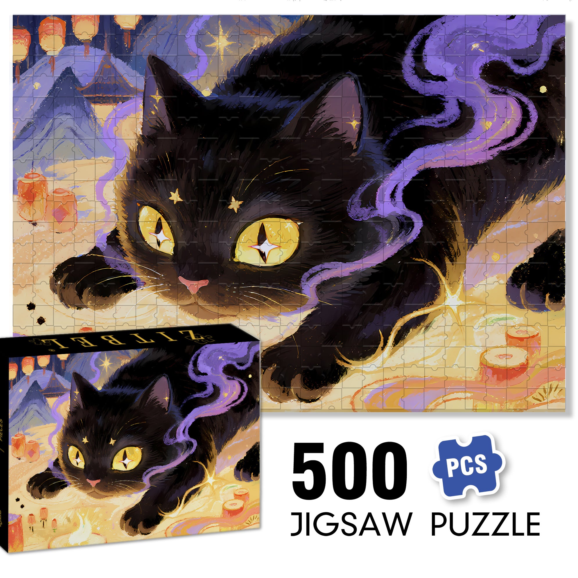 Black Cat1 500pcs/1000pcs Jigsaw Puzzle, Scratch-Resistant, Interactive Family Game & Brain-Boosting DIY Decor, Perfect for Halloween, Christmas & New Year Gifts, Family Puzzle Game