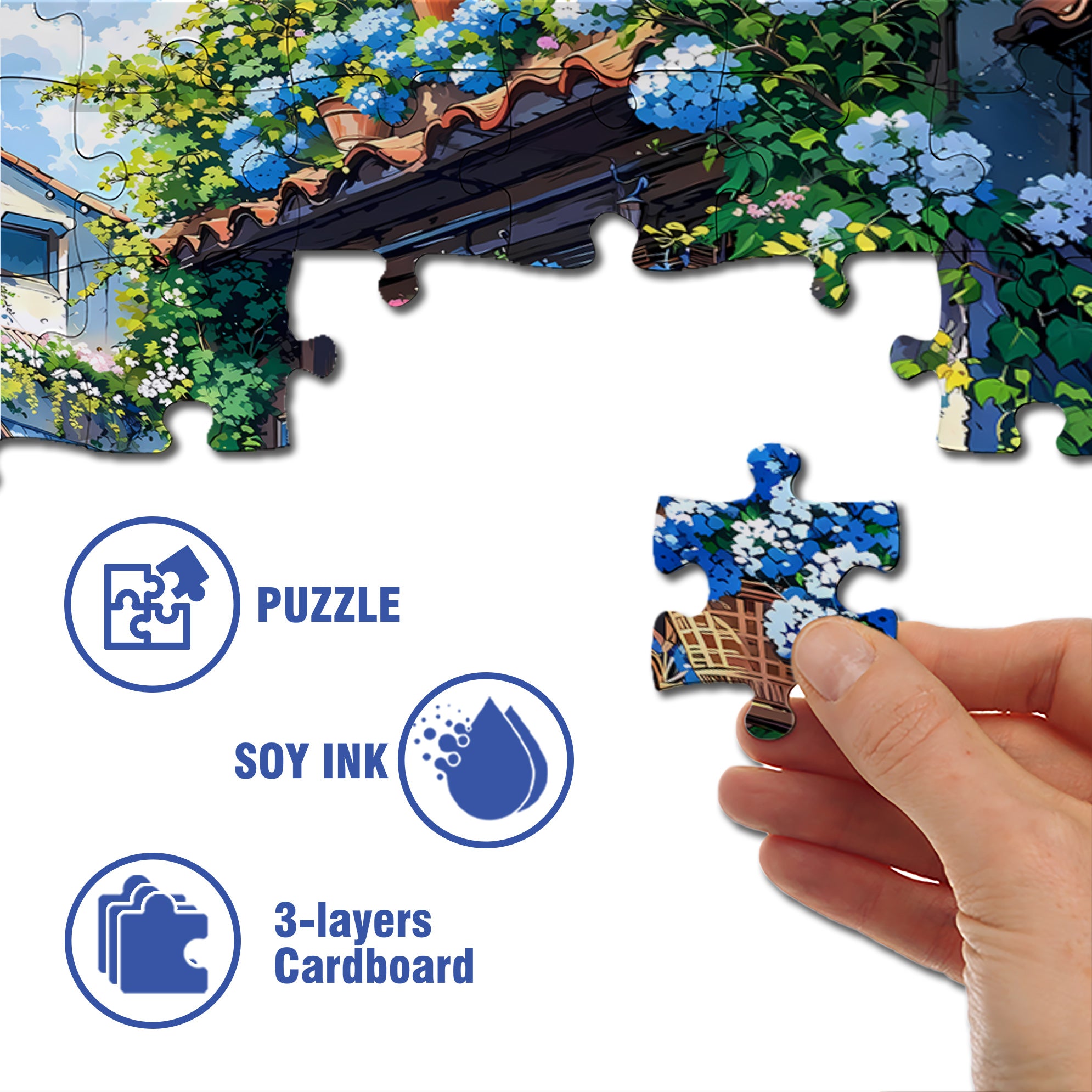 Blue Flowers 500pcs/1000pcs Jigsaw Puzzle, Scratch-Resistant, Interactive Family Game & Brain-Boosting DIY Decor, Perfect for Halloween, Christmas & New Year Gifts, Family Puzzle Game