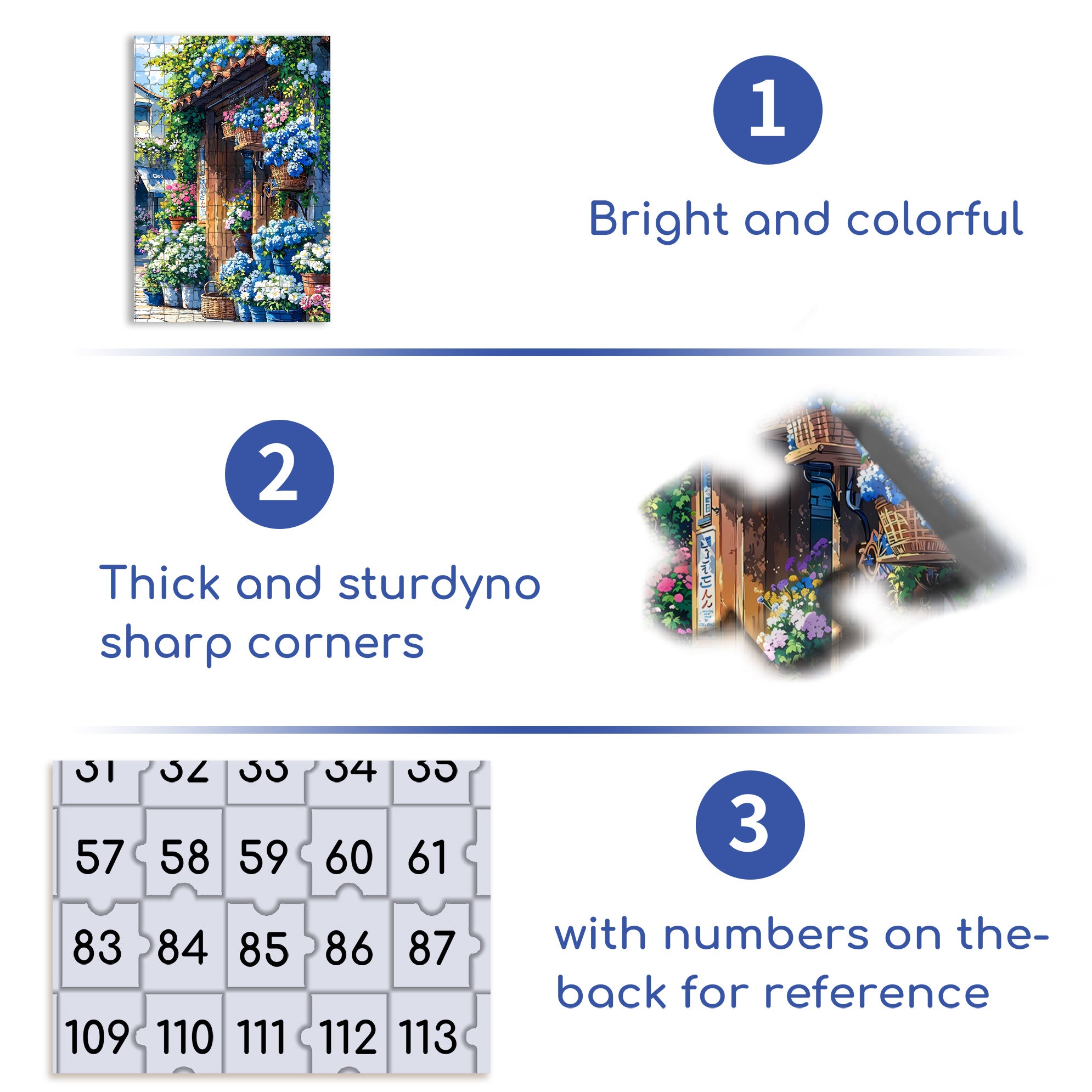 Blue Flowers 500pcs/1000pcs Jigsaw Puzzle, Scratch-Resistant, Interactive Family Game & Brain-Boosting DIY Decor, Perfect for Halloween, Christmas & New Year Gifts, Family Puzzle Game