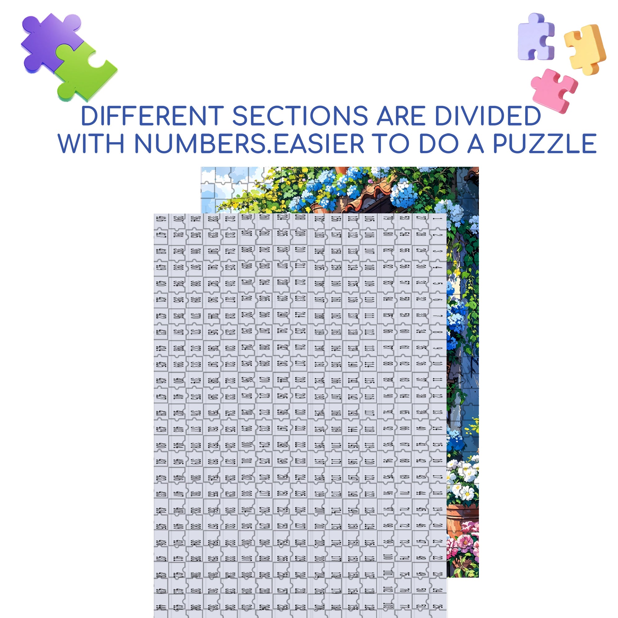 Blue Flowers 500pcs/1000pcs Jigsaw Puzzle, Scratch-Resistant, Interactive Family Game & Brain-Boosting DIY Decor, Perfect for Halloween, Christmas & New Year Gifts, Family Puzzle Game