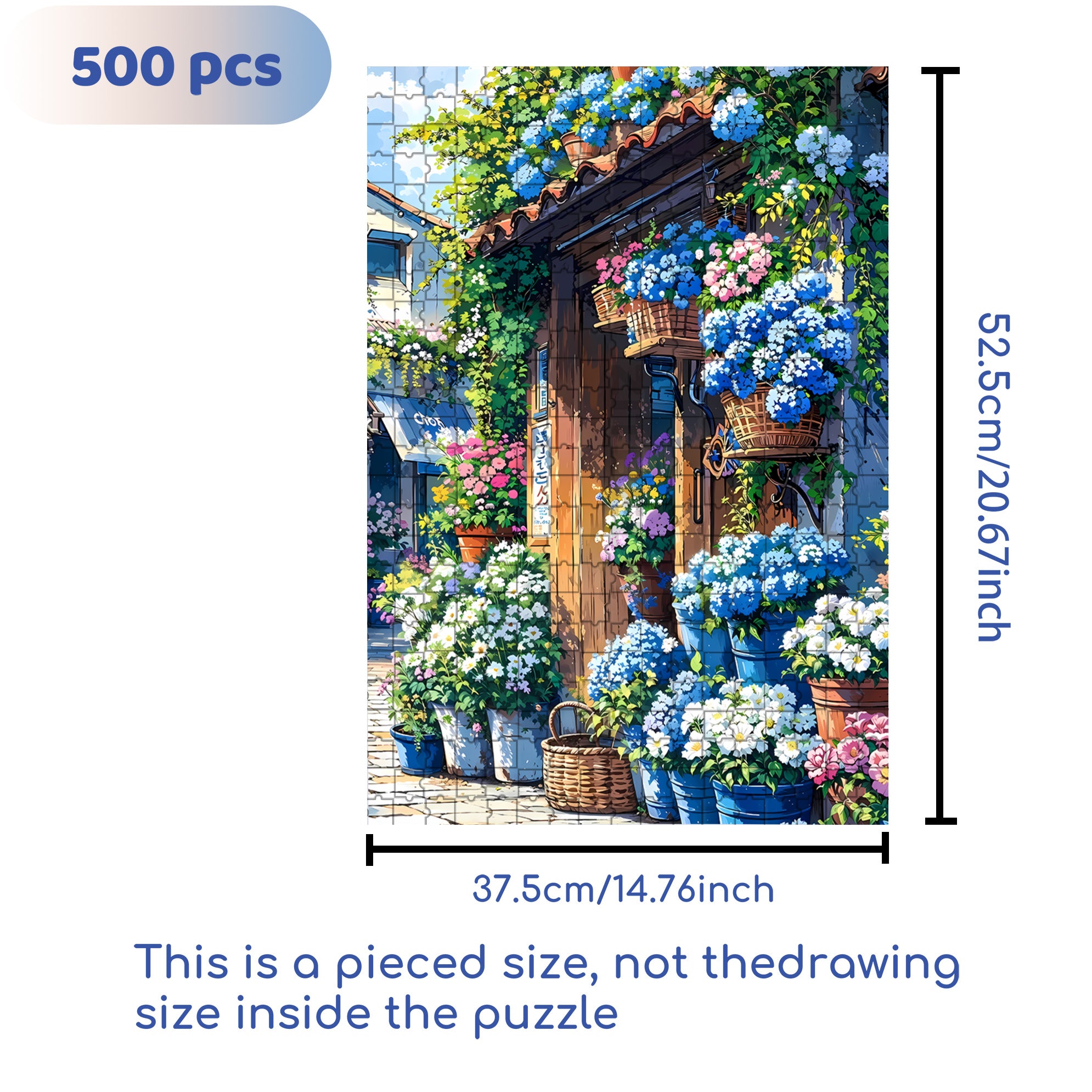 Blue Flowers 500pcs/1000pcs Jigsaw Puzzle, Scratch-Resistant, Interactive Family Game & Brain-Boosting DIY Decor, Perfect for Halloween, Christmas & New Year Gifts, Family Puzzle Game