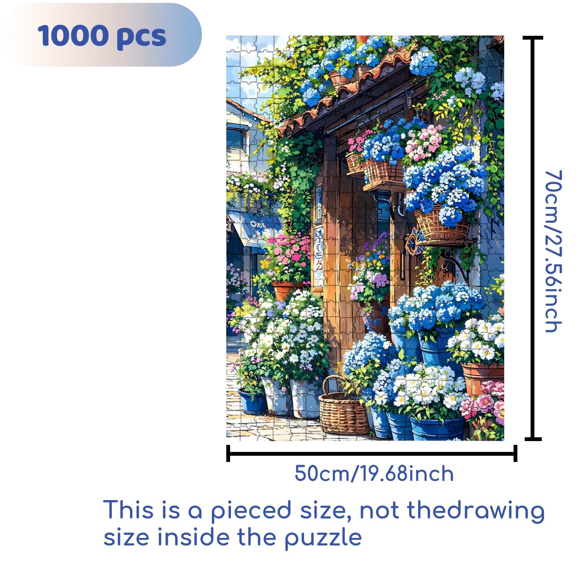 Blue Flowers 500pcs/1000pcs Jigsaw Puzzle, Scratch-Resistant, Interactive Family Game & Brain-Boosting DIY Decor, Perfect for Halloween, Christmas & New Year Gifts, Family Puzzle Game
