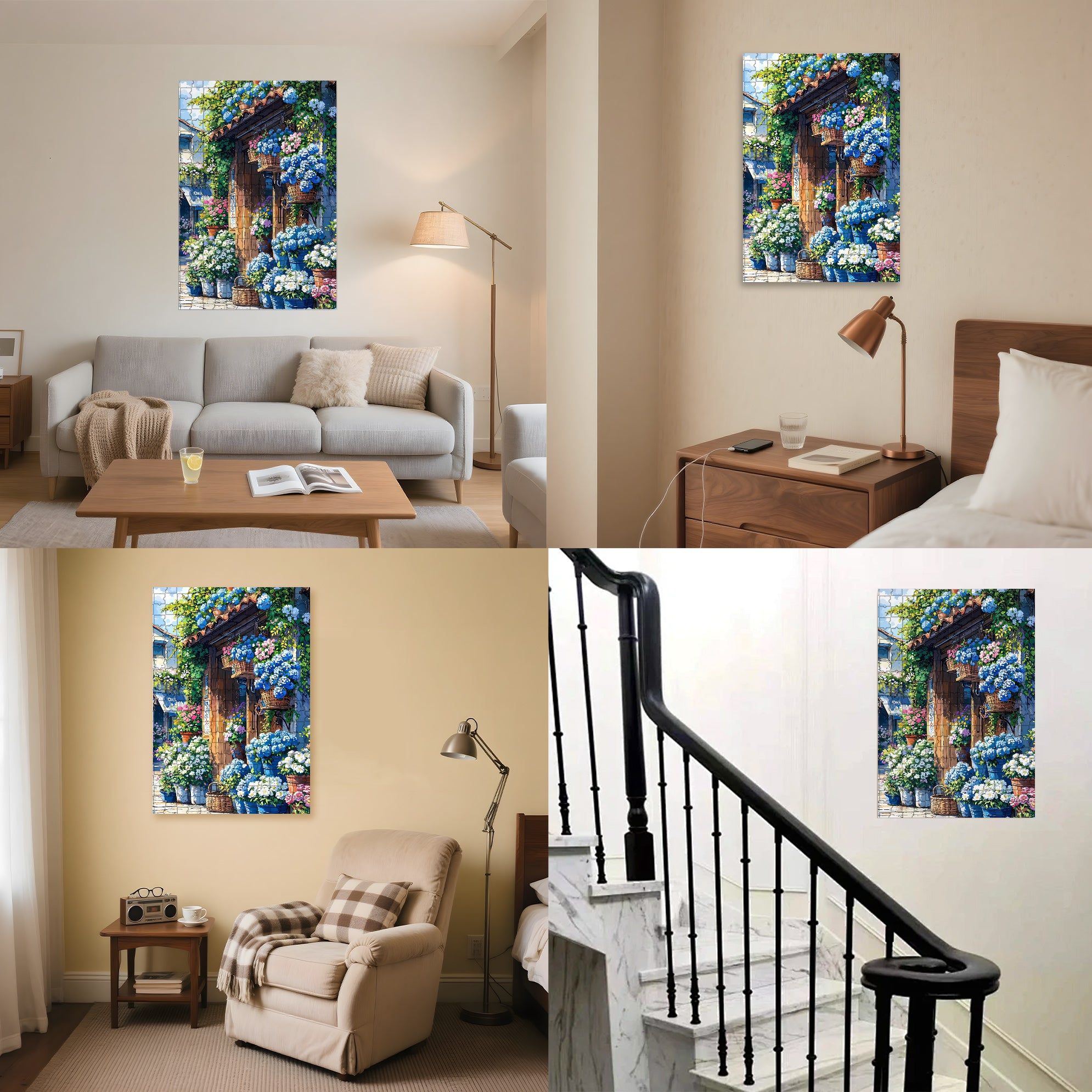 Blue Flowers 500pcs/1000pcs Jigsaw Puzzle, Scratch-Resistant, Interactive Family Game & Brain-Boosting DIY Decor, Perfect for Halloween, Christmas & New Year Gifts, Family Puzzle Game