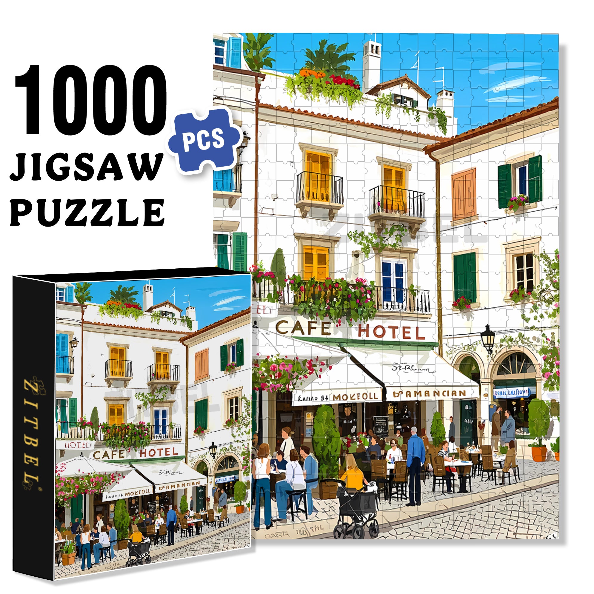 Cafe Hotel 500pcs/1000pcs Jigsaw Puzzle, Scratch-Resistant, Interactive Family Game & Brain-Boosting DIY Decor, Perfect for Halloween, Christmas & New Year Gifts, Family Puzzle Game