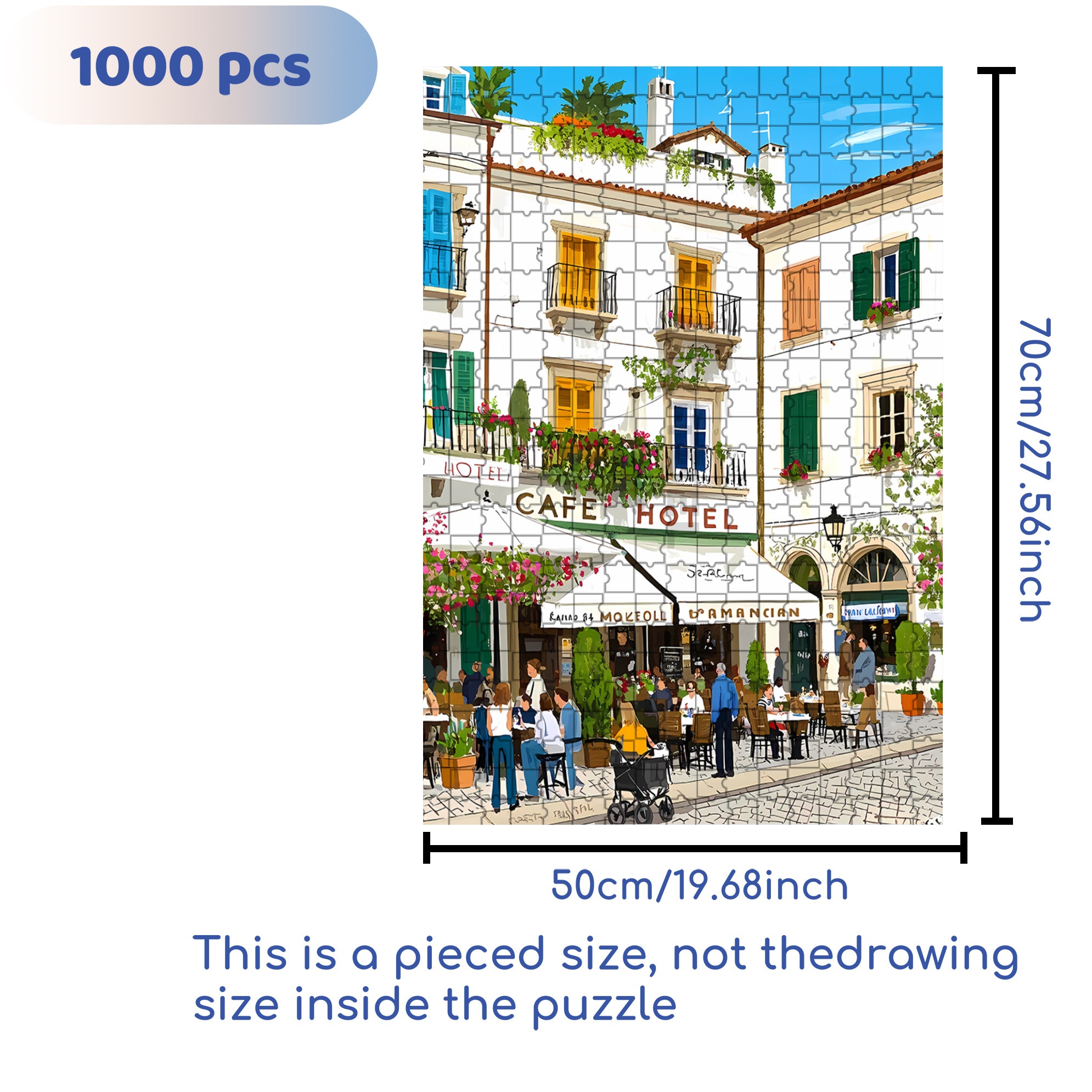 Cafe Hotel 500pcs/1000pcs Jigsaw Puzzle, Scratch-Resistant, Interactive Family Game & Brain-Boosting DIY Decor, Perfect for Halloween, Christmas & New Year Gifts, Family Puzzle Game