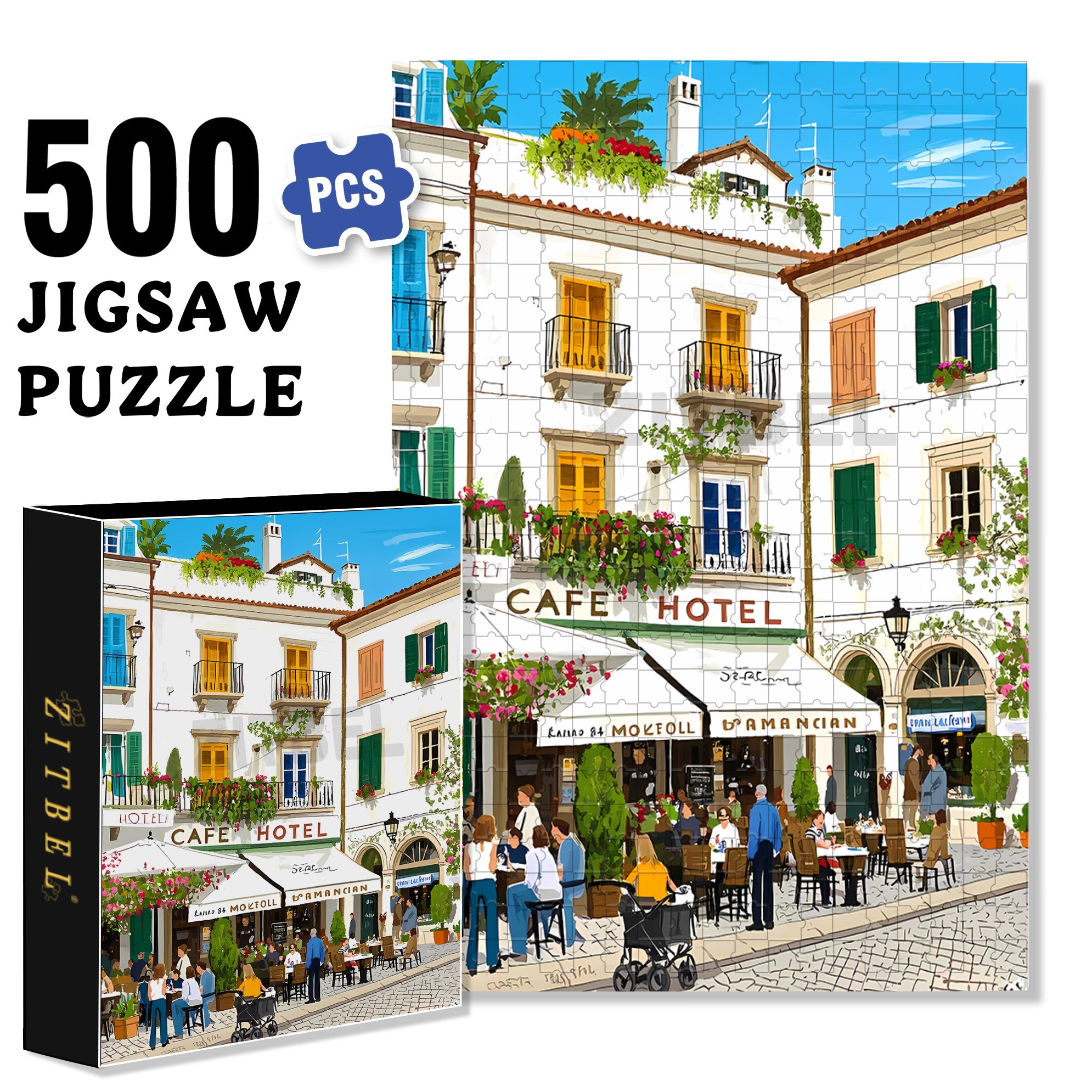 Cafe Hotel 500pcs/1000pcs Jigsaw Puzzle, Scratch-Resistant, Interactive Family Game & Brain-Boosting DIY Decor, Perfect for Halloween, Christmas & New Year Gifts, Family Puzzle Game
