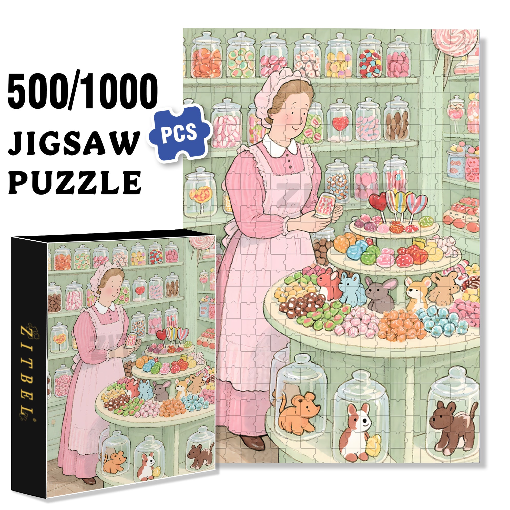 Candy World 500pcs/1000pcs Jigsaw Puzzle, Scratch-Resistant, Interactive Family Game & Brain-Boosting DIY Decor, Perfect for Halloween, Christmas & New Year Gifts, Family Puzzle Game