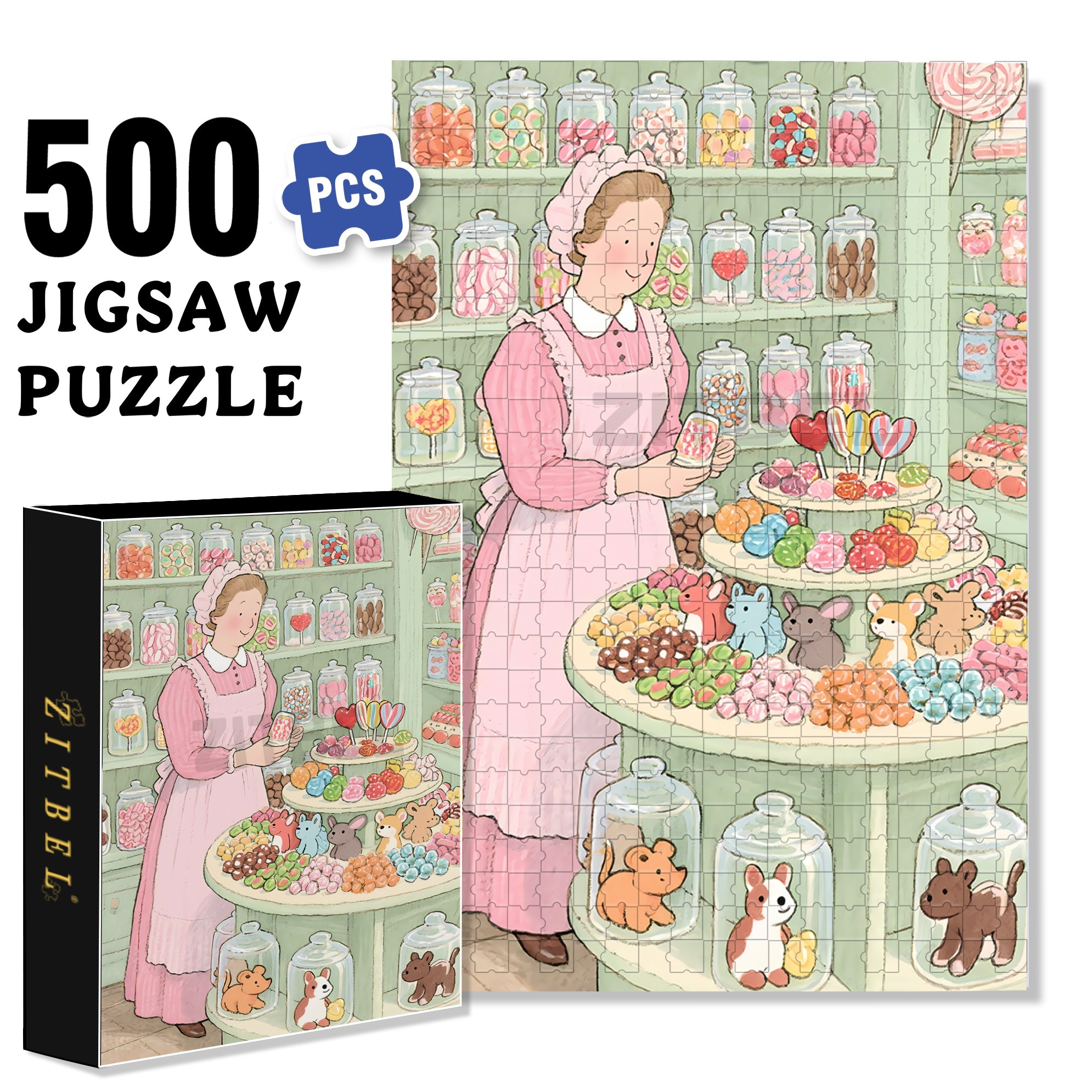 Candy World 500pcs/1000pcs Jigsaw Puzzle, Scratch-Resistant, Interactive Family Game & Brain-Boosting DIY Decor, Perfect for Halloween, Christmas & New Year Gifts, Family Puzzle Game