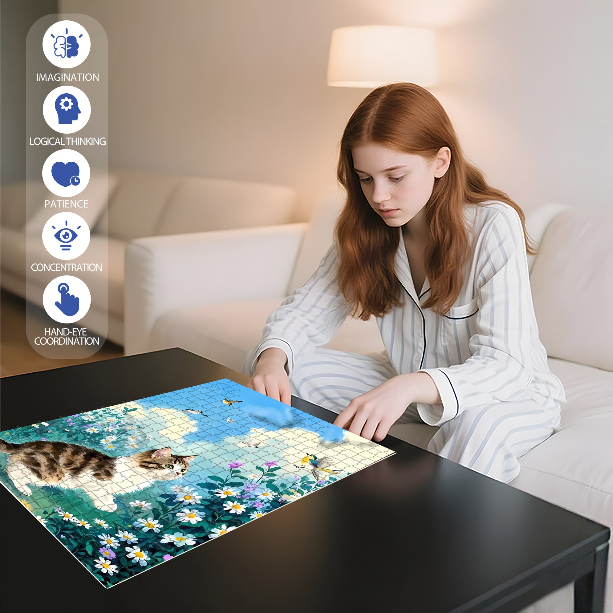 Cat Catching Butterflies 500pcs/1000pcs Jigsaw Puzzle, Scratch-Resistant, Interactive Family Game & Brain-Boosting DIY Decor, Perfect for Halloween, Christmas & New Year Gifts, Family Puzzle Game