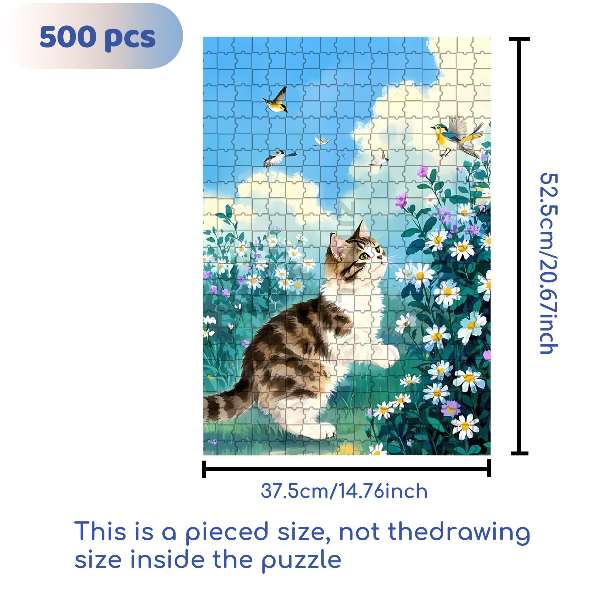 Cat Catching Butterflies 500pcs/1000pcs Jigsaw Puzzle, Scratch-Resistant, Interactive Family Game & Brain-Boosting DIY Decor, Perfect for Halloween, Christmas & New Year Gifts, Family Puzzle Game