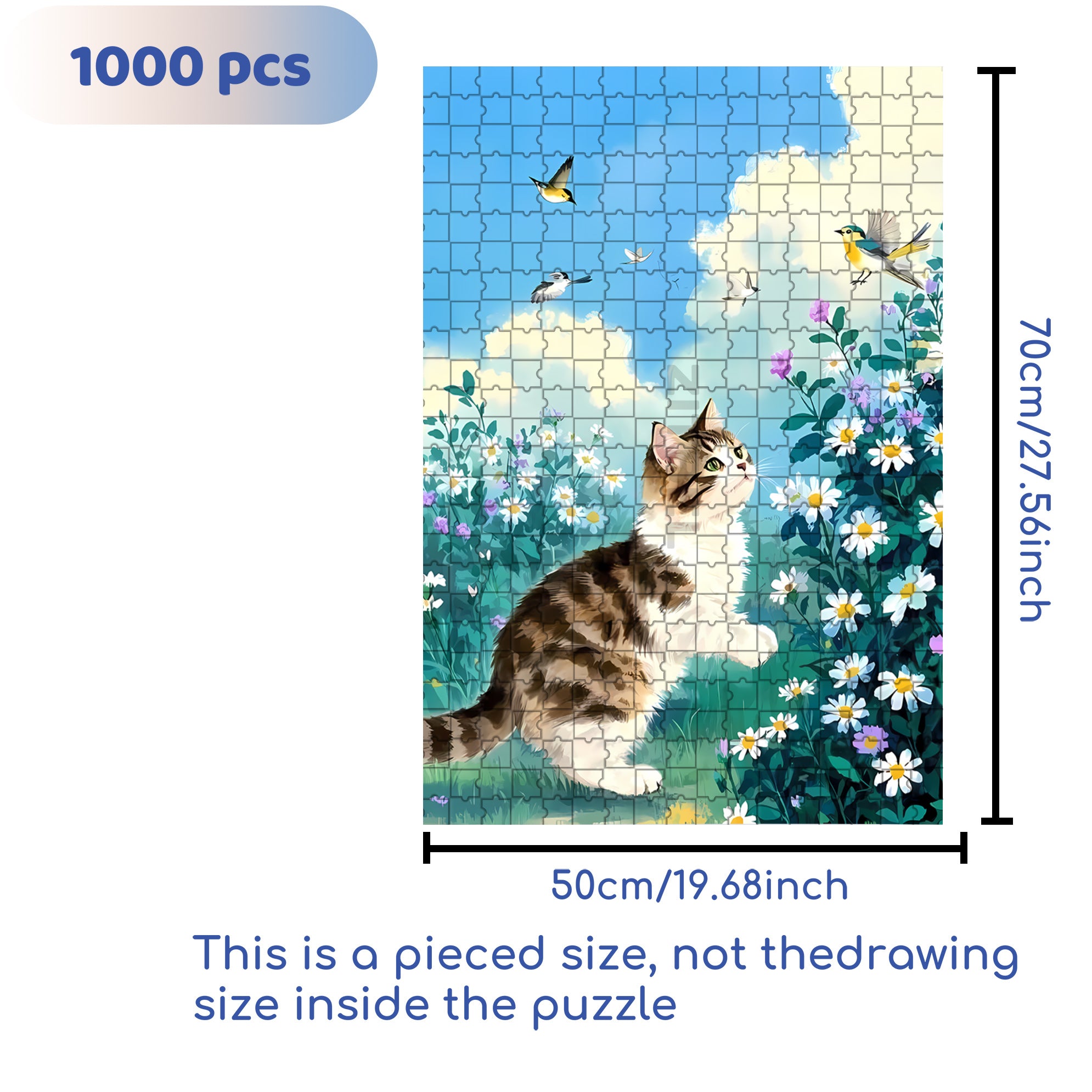 Cat Catching Butterflies 500pcs/1000pcs Jigsaw Puzzle, Scratch-Resistant, Interactive Family Game & Brain-Boosting DIY Decor, Perfect for Halloween, Christmas & New Year Gifts, Family Puzzle Game