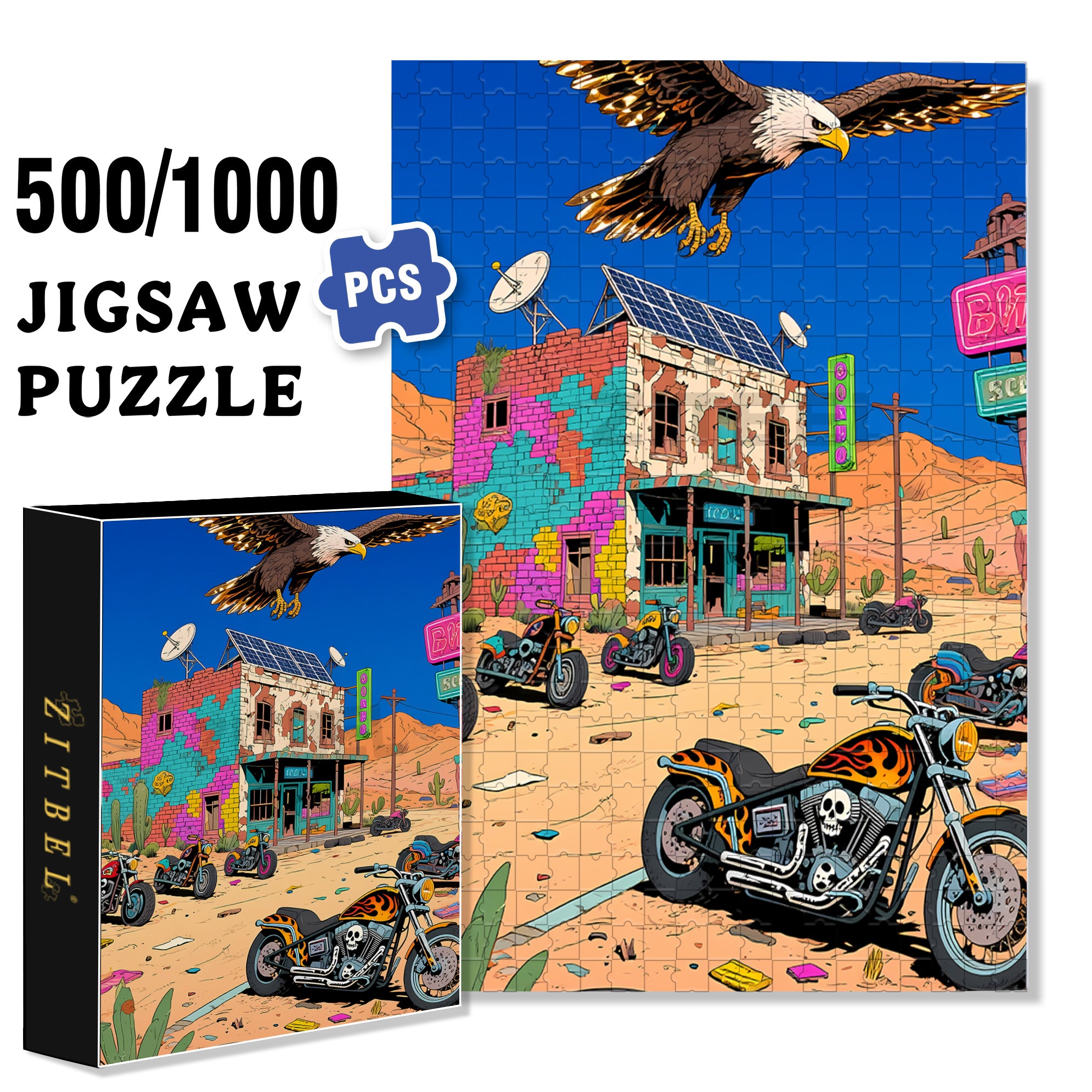 Desert Speed 500pcs/1000pcs Jigsaw Puzzle, Scratch-Resistant, Interactive Family Game & Brain-Boosting DIY Decor, Perfect for Halloween, Christmas & New Year Gifts, Family Puzzle Game