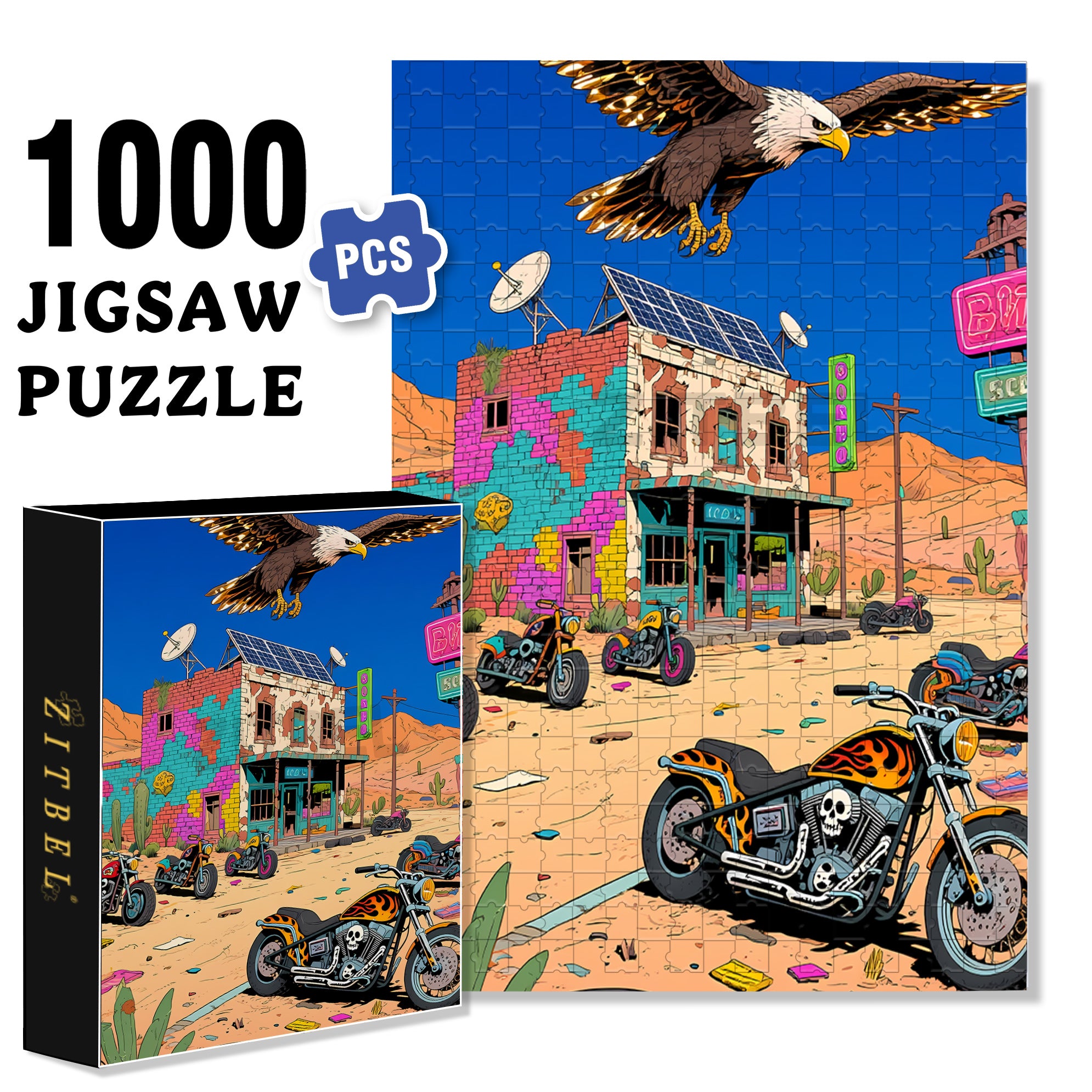 Desert Speed 500pcs/1000pcs Jigsaw Puzzle, Scratch-Resistant, Interactive Family Game & Brain-Boosting DIY Decor, Perfect for Halloween, Christmas & New Year Gifts, Family Puzzle Game