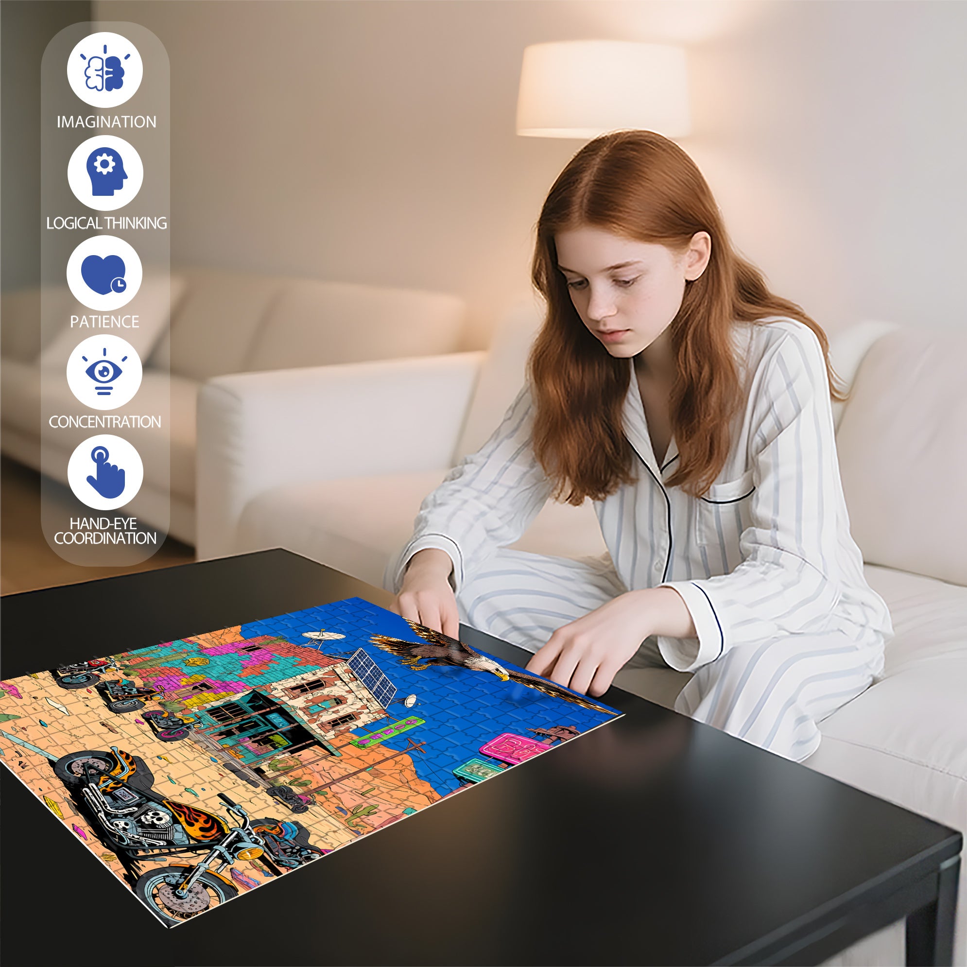 Desert Speed 500pcs/1000pcs Jigsaw Puzzle, Scratch-Resistant, Interactive Family Game & Brain-Boosting DIY Decor, Perfect for Halloween, Christmas & New Year Gifts, Family Puzzle Game