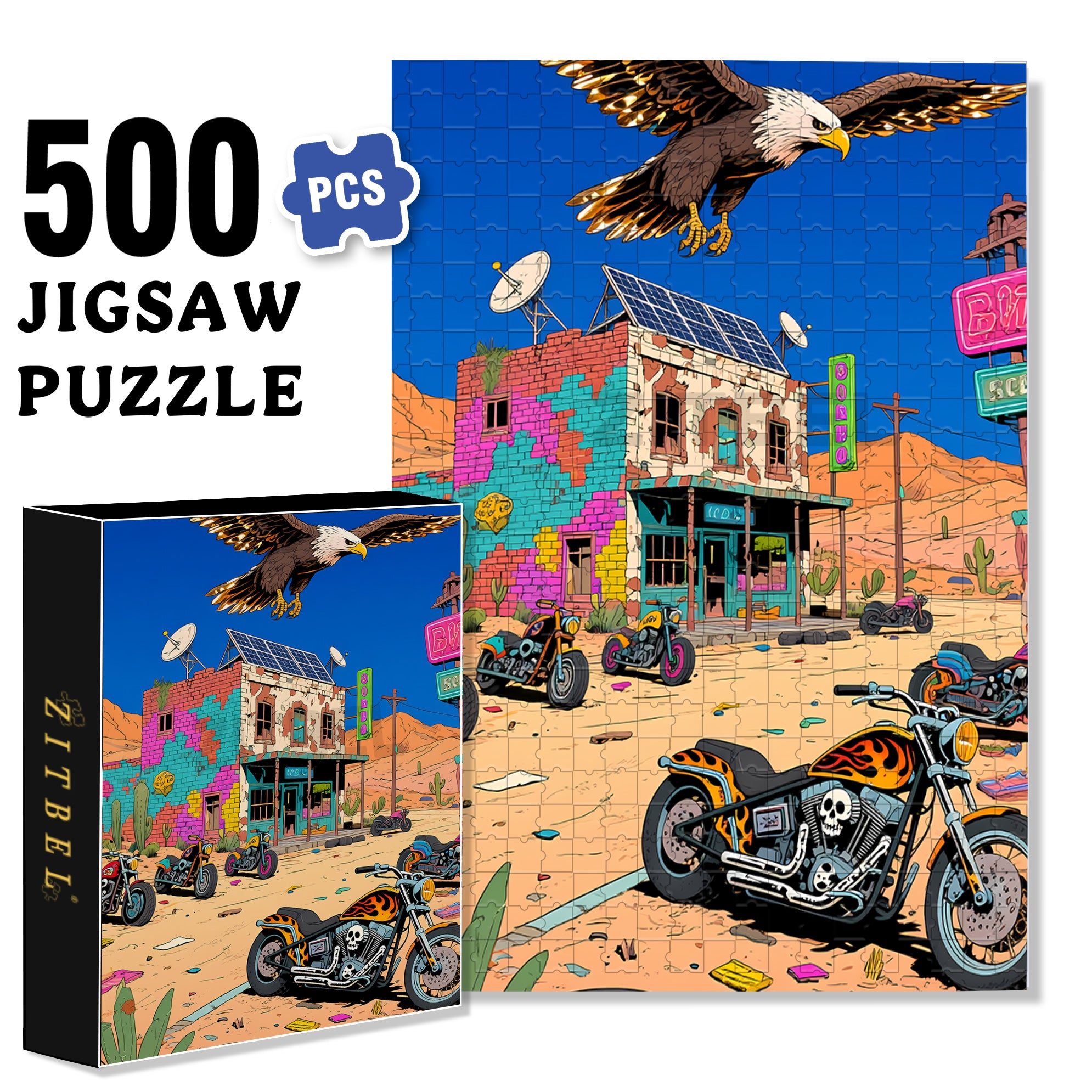 Desert Speed 500pcs/1000pcs Jigsaw Puzzle, Scratch-Resistant, Interactive Family Game & Brain-Boosting DIY Decor, Perfect for Halloween, Christmas & New Year Gifts, Family Puzzle Game
