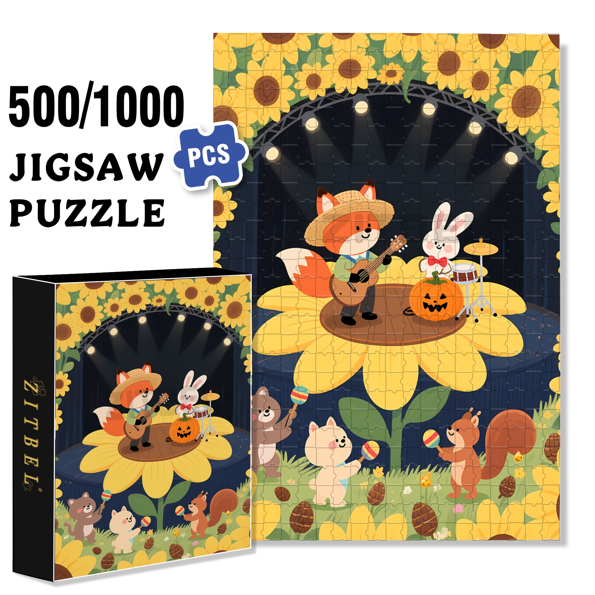 Forest Concert 500pcs/1000pcs Jigsaw Puzzle, Scratch-Resistant, Interactive Family Game & Brain-Boosting DIY Decor, Perfect for Halloween, Christmas & New Year Gifts, Family Puzzle Game