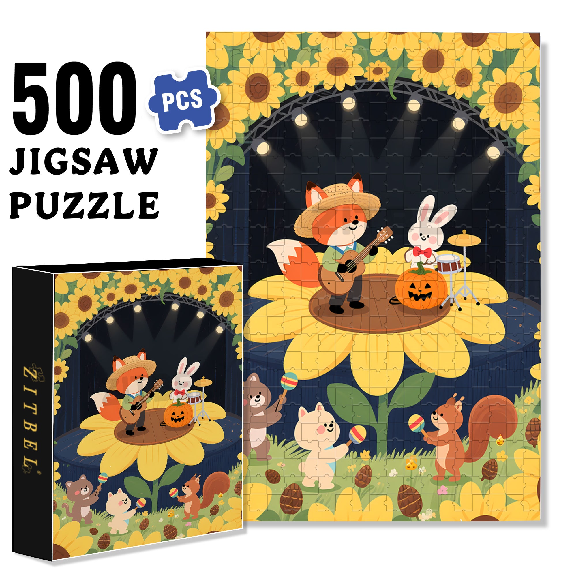 Forest Concert 500pcs/1000pcs Jigsaw Puzzle, Scratch-Resistant, Interactive Family Game & Brain-Boosting DIY Decor, Perfect for Halloween, Christmas & New Year Gifts, Family Puzzle Game