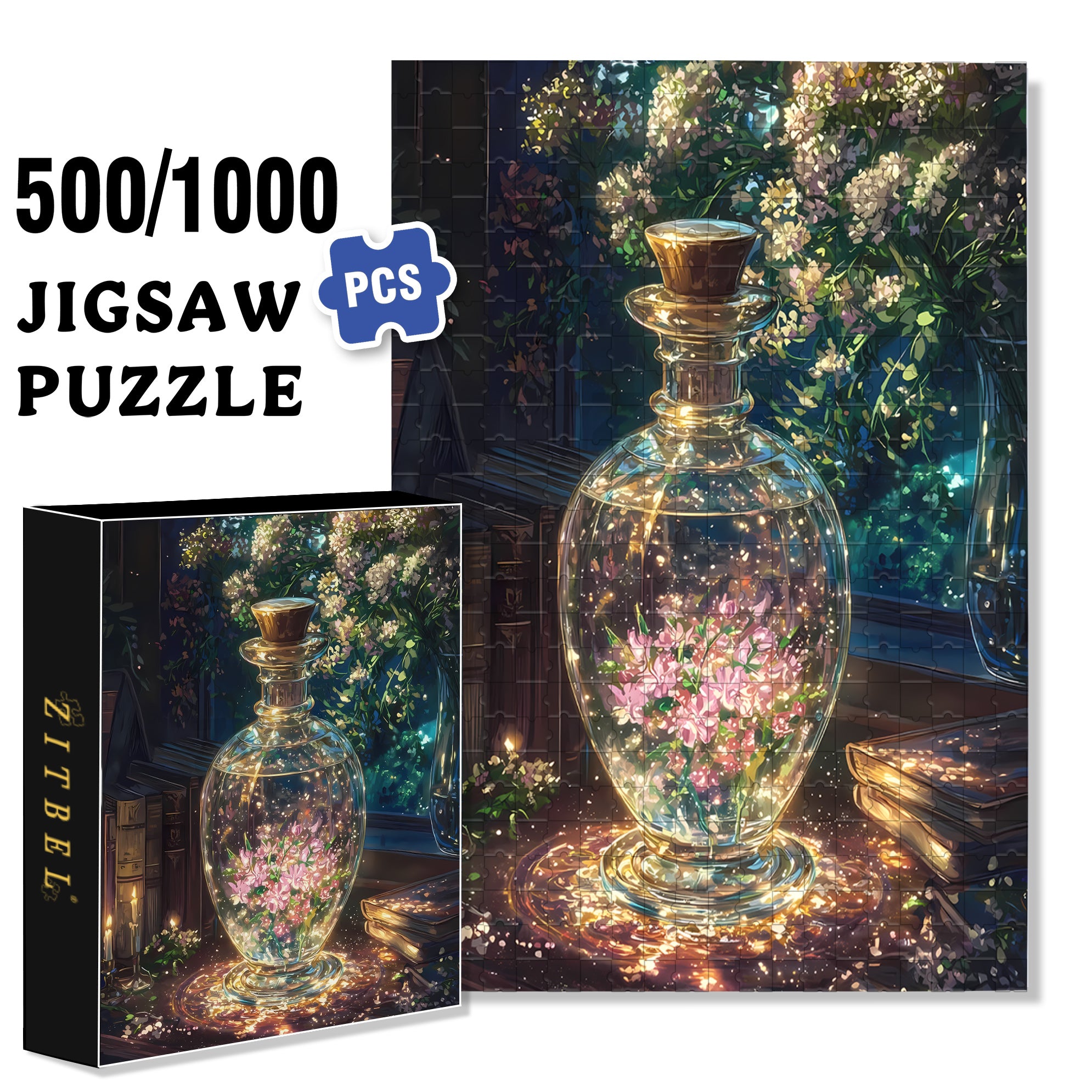 Glass Bottle 500pcs/1000pcs Jigsaw Puzzle, Scratch-Resistant, Interactive Family Game & Brain-Boosting DIY Decor, Perfect for Halloween, Christmas & New Year Gifts, Family Puzzle Game