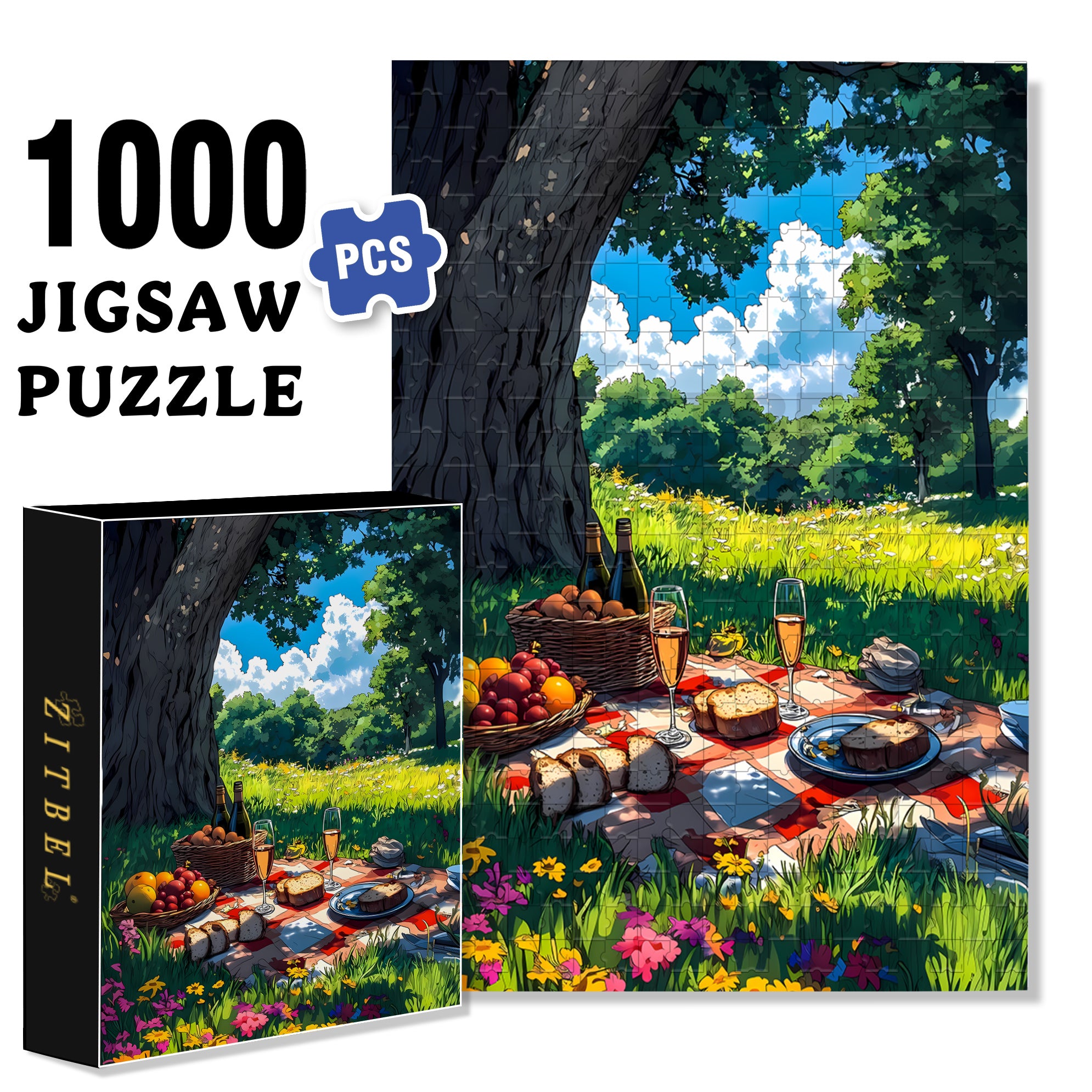 Go On A Picnic In Spring 500pcs/1000pcs Jigsaw Puzzle, Scratch-Resistant, Interactive Family Game & Brain-Boosting DIY Decor, Perfect for Halloween, Christmas & New Year Gifts, Family Puzzle Game