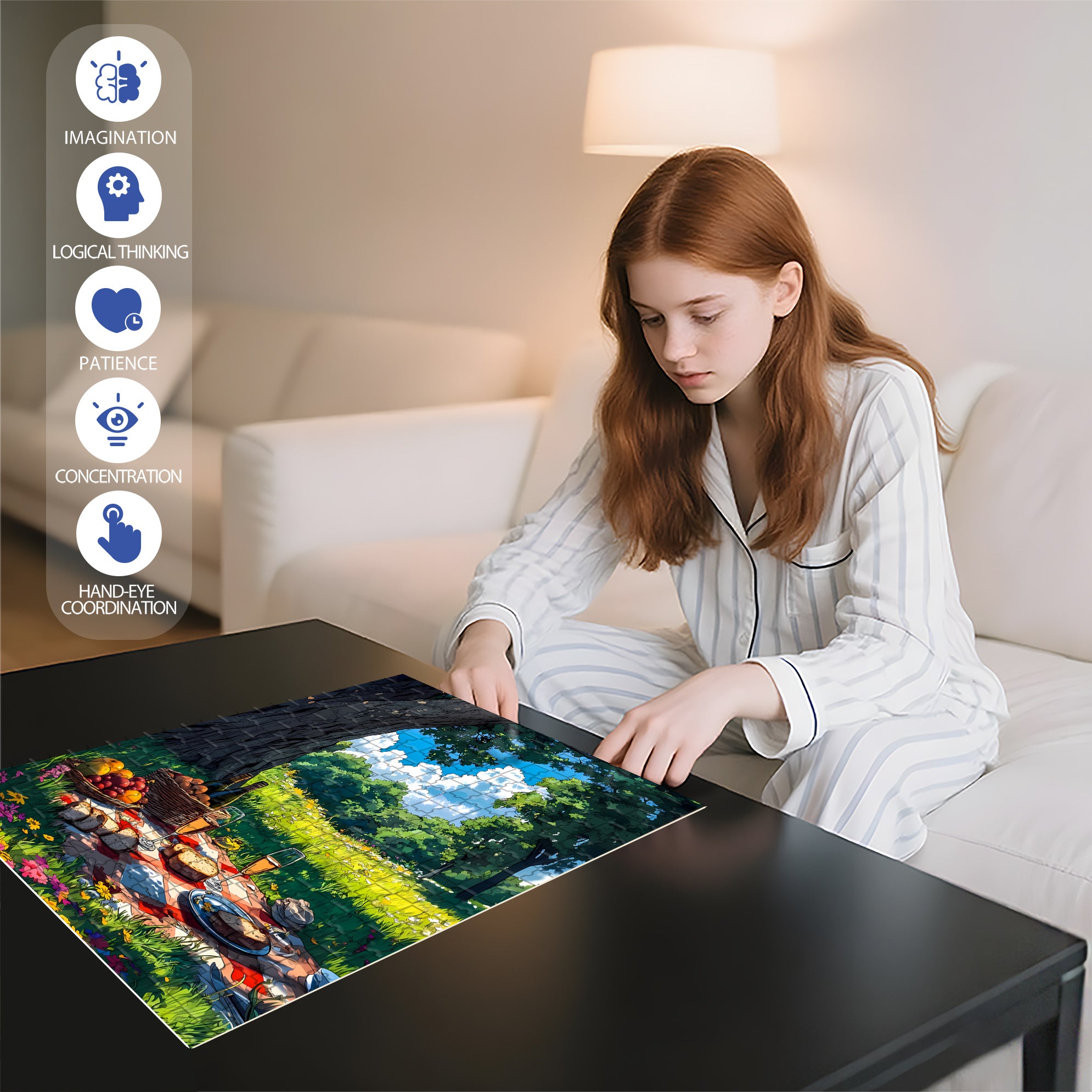 Go On A Picnic In Spring 500pcs/1000pcs Jigsaw Puzzle, Scratch-Resistant, Interactive Family Game & Brain-Boosting DIY Decor, Perfect for Halloween, Christmas & New Year Gifts, Family Puzzle Game