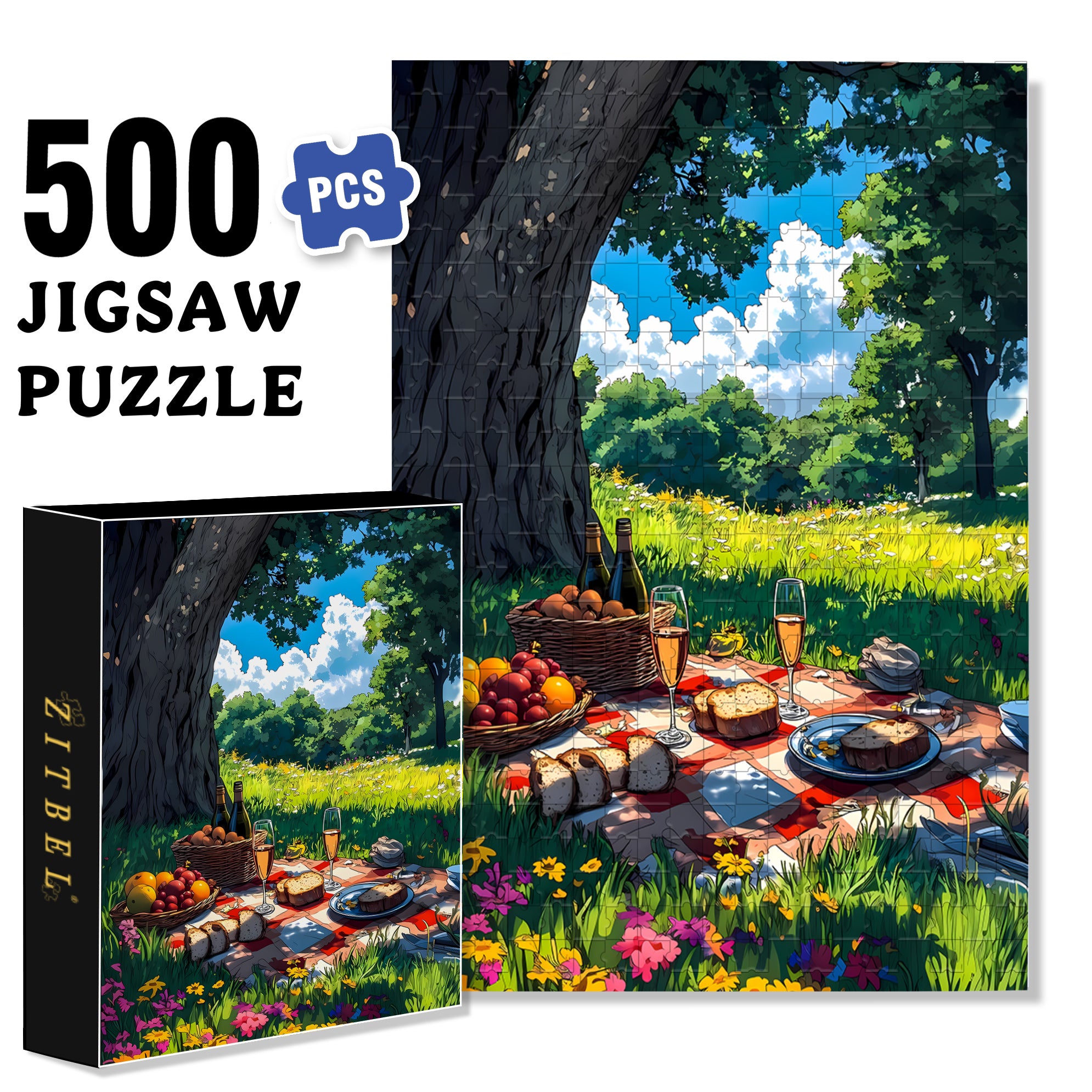 Go On A Picnic In Spring 500pcs/1000pcs Jigsaw Puzzle, Scratch-Resistant, Interactive Family Game & Brain-Boosting DIY Decor, Perfect for Halloween, Christmas & New Year Gifts, Family Puzzle Game