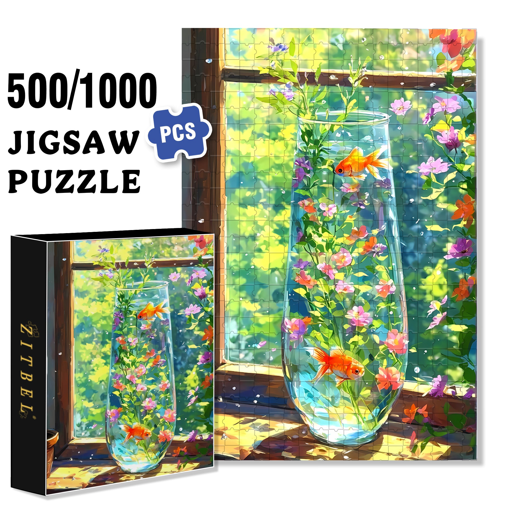 Goldfish 500pcs/1000pcs Jigsaw Puzzle, Scratch-Resistant, Interactive Family Game & Brain-Boosting DIY Decor, Perfect for Halloween, Christmas & New Year Gifts, Family Puzzle Game