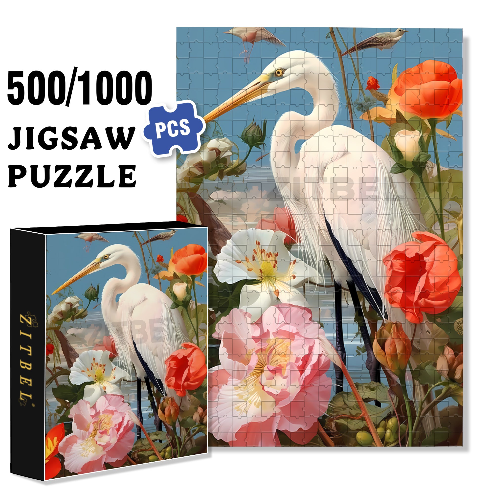 Heron 500pcs/1000pcs Jigsaw Puzzle, Scratch-Resistant, Interactive Family Game & Brain-Boosting DIY Decor, Perfect for Halloween, Christmas & New Year Gifts, Family Puzzle Game