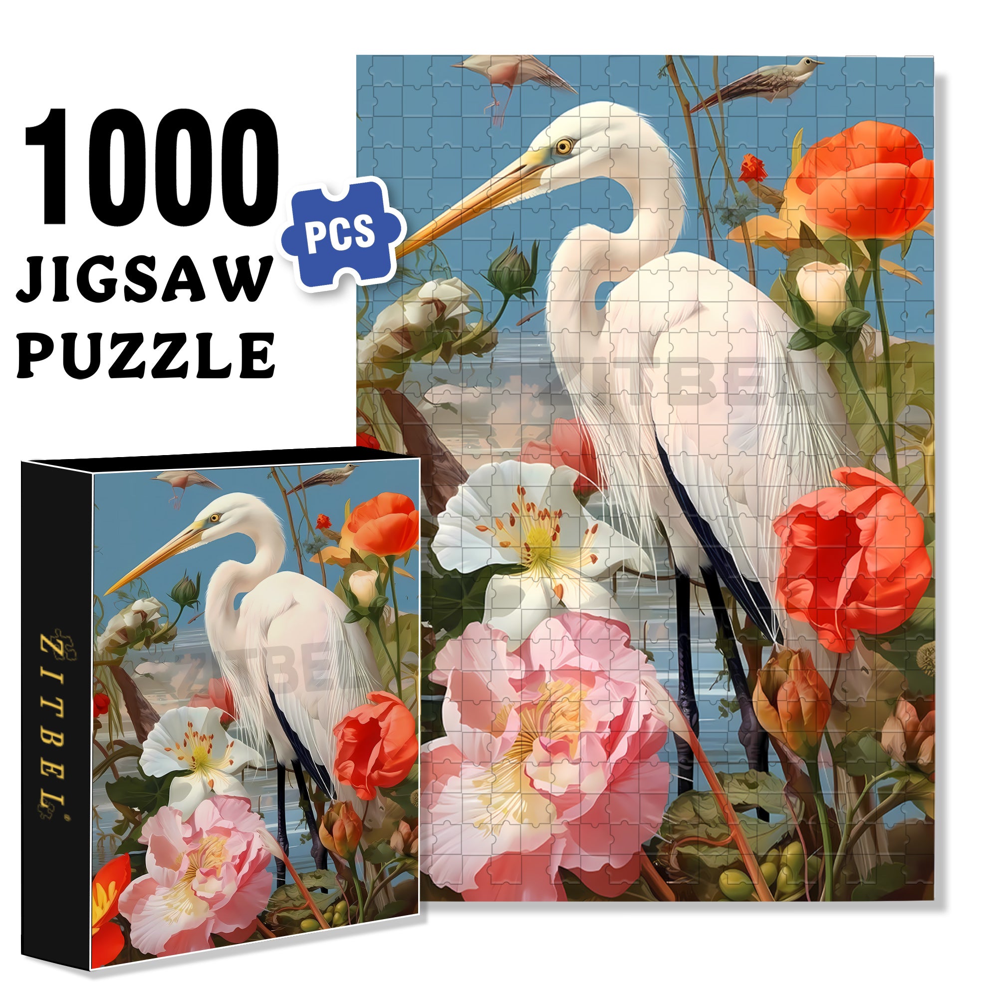 Heron 500pcs/1000pcs Jigsaw Puzzle, Scratch-Resistant, Interactive Family Game & Brain-Boosting DIY Decor, Perfect for Halloween, Christmas & New Year Gifts, Family Puzzle Game