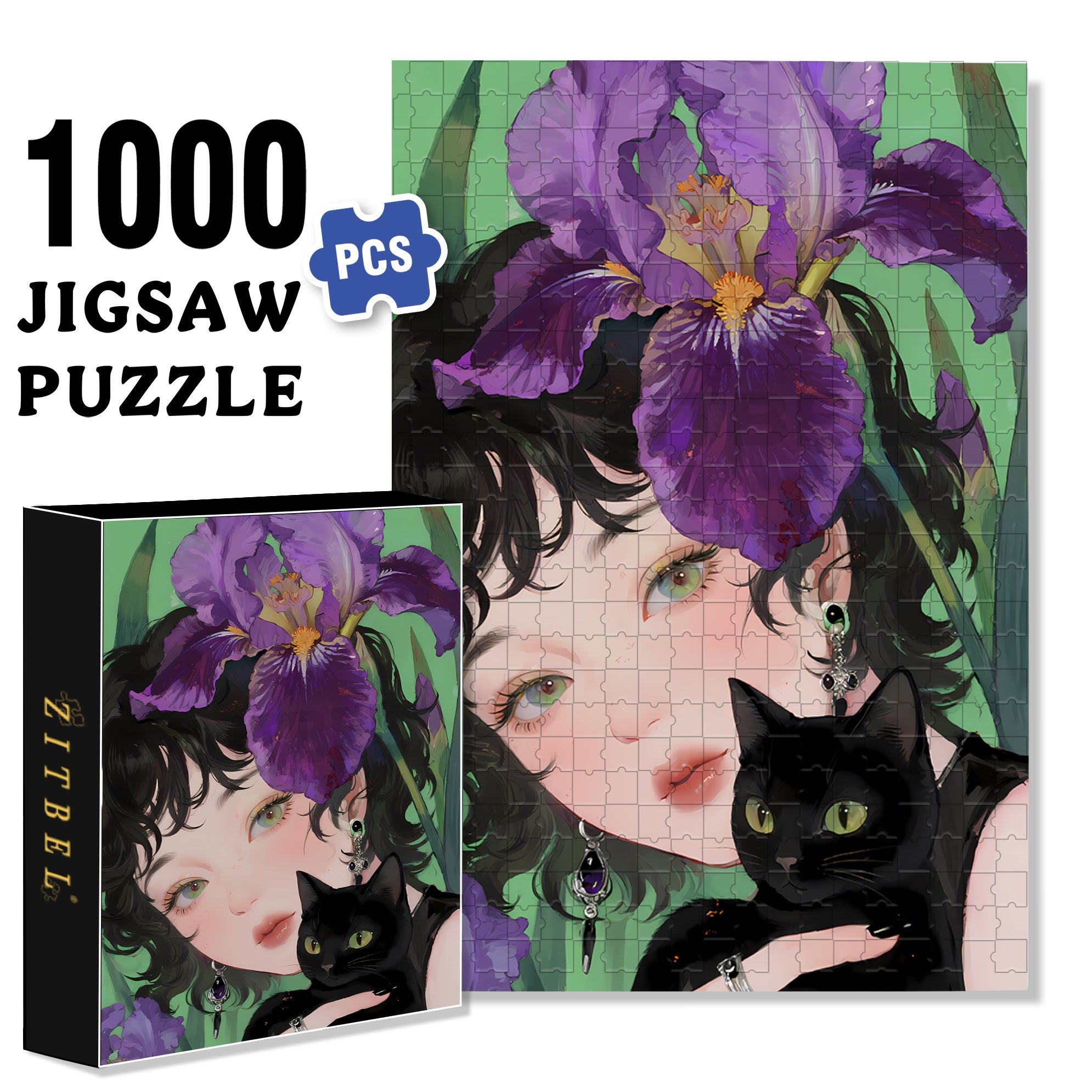 Iris & Cat & Me 500pcs/1000pcs Jigsaw Puzzle, Scratch-Resistant, Interactive Family Game & Brain-Boosting DIY Decor, Perfect for Halloween, Christmas & New Year Gifts, Family Puzzle Game