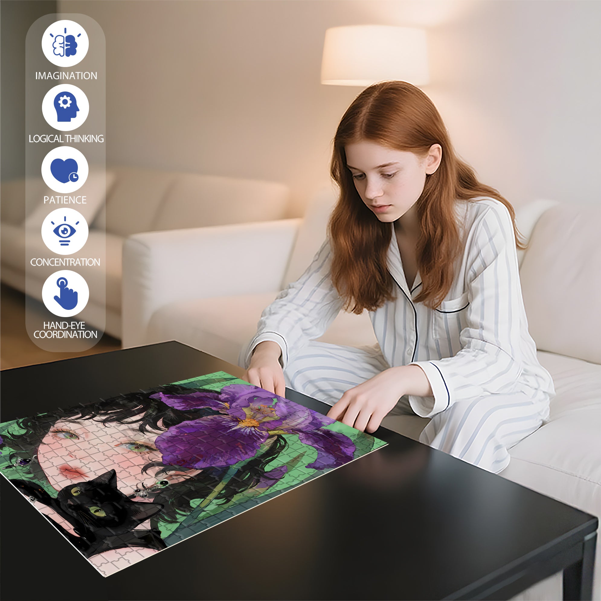 Iris & Cat & Me 500pcs/1000pcs Jigsaw Puzzle, Scratch-Resistant, Interactive Family Game & Brain-Boosting DIY Decor, Perfect for Halloween, Christmas & New Year Gifts, Family Puzzle Game